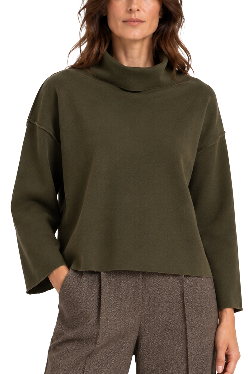 MAGLIA GIROCOLLO MORBIDO A CRATERE CON CUCITURE A VISTA DONNA VERDE