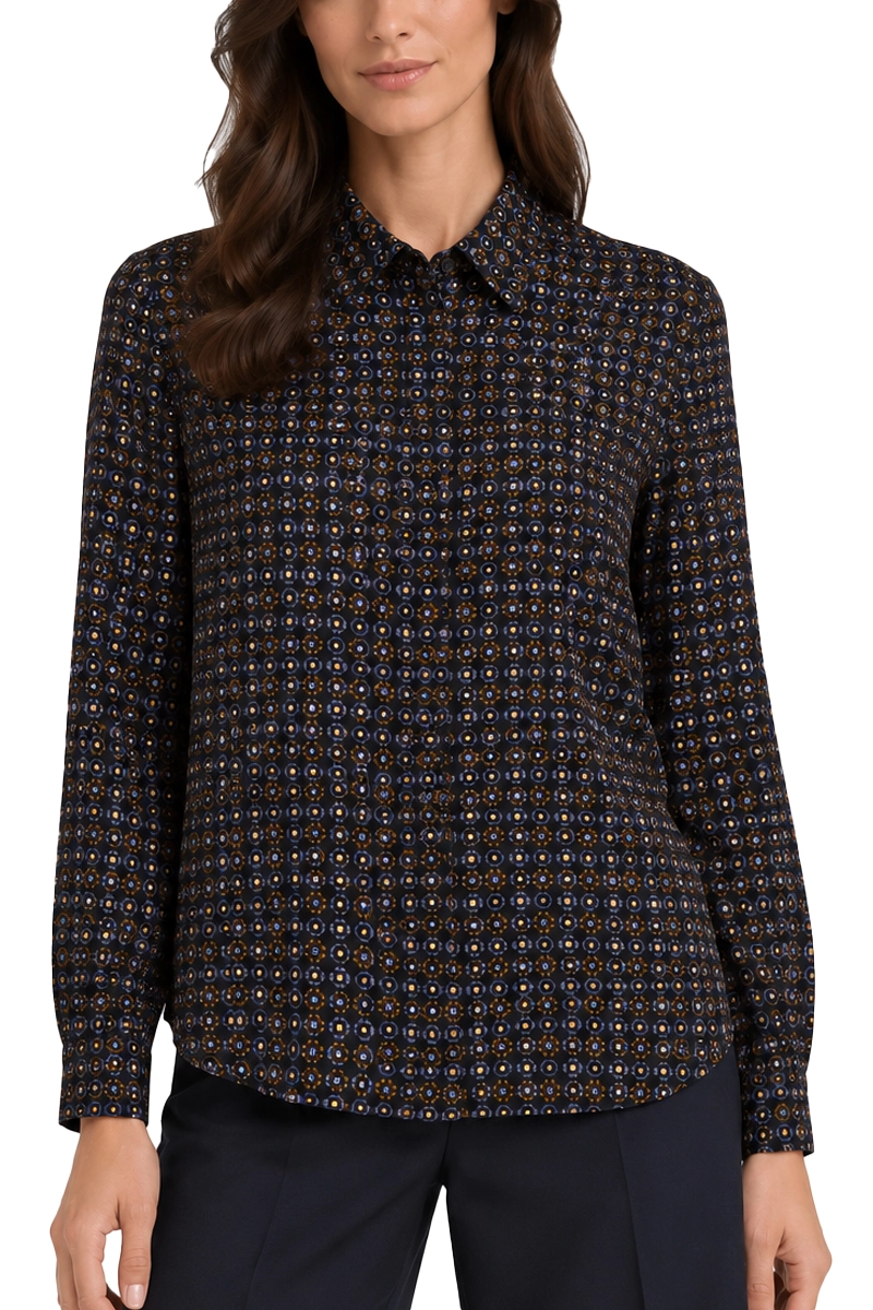 CAMICIA IN SETA  CON STAMPA FANTASIA DONNA BLU SCURO