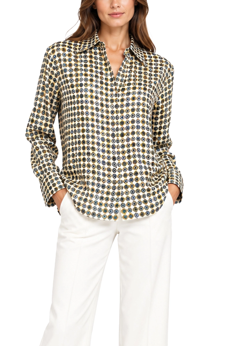 CAMICIA IN SETA  CON STAMPA FANTASIA DONNA BEIGE