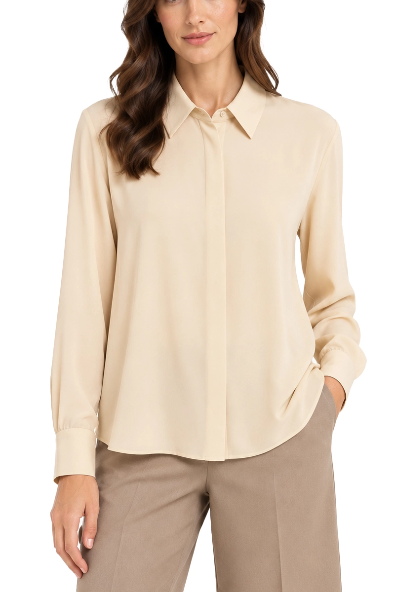 CAMICIA IN MISTO SETA CON ARRICCIATURA SUL RETRO DONNA BEIGE