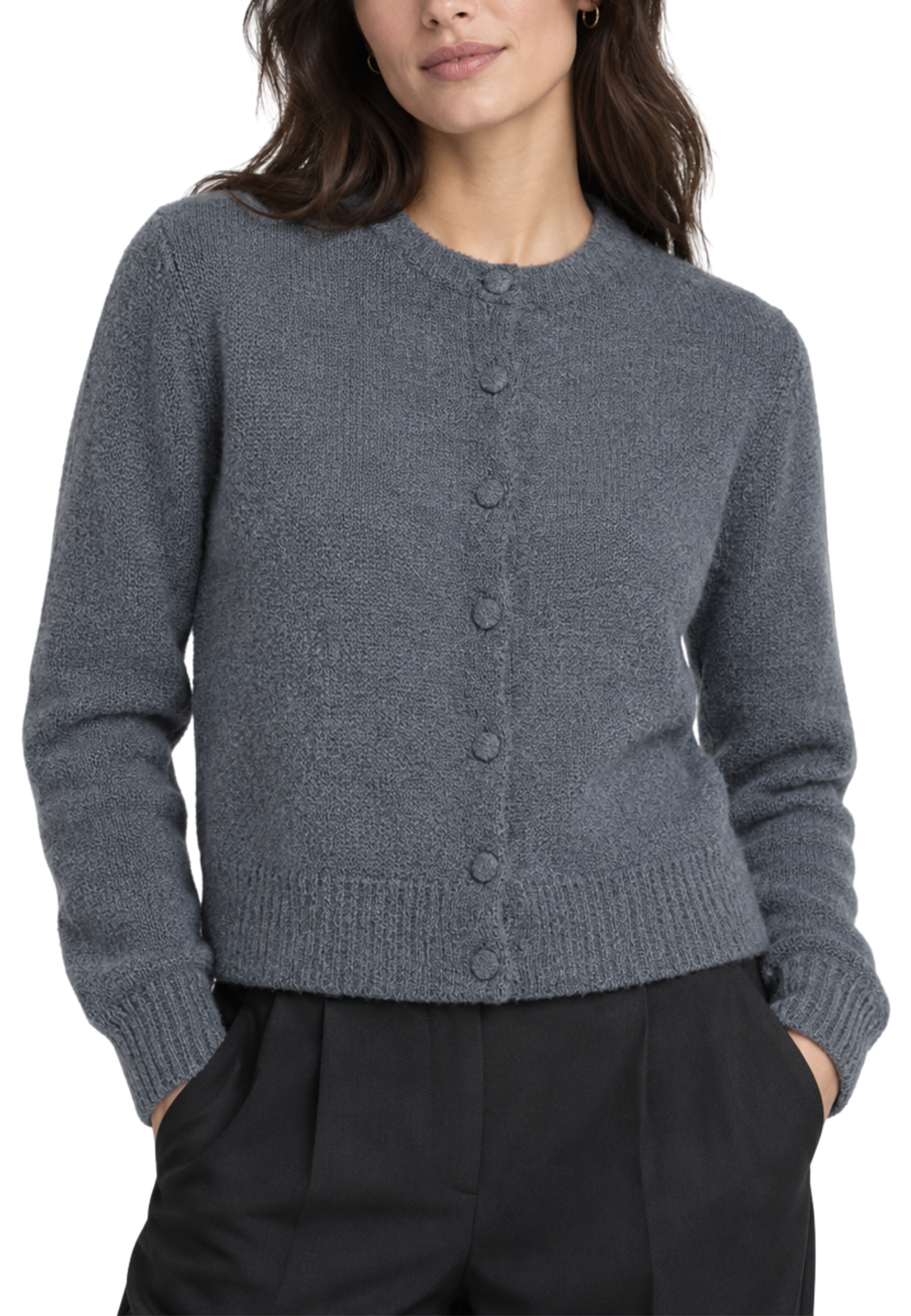 CARDIGAN CORTO GIROCOLLO DONNA GRIGIO