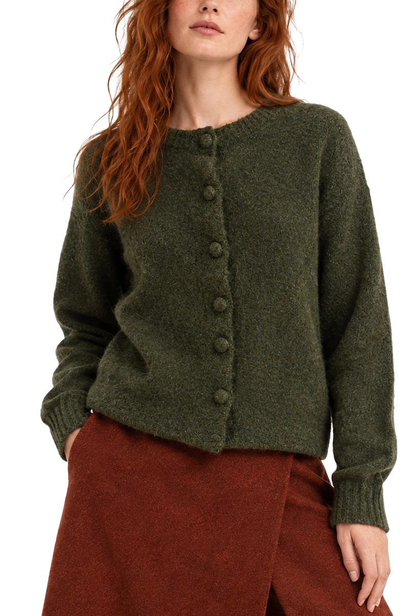CARDIGAN GIROCOLLO CON BOTTONI RIVESITTI DONNA KAKI