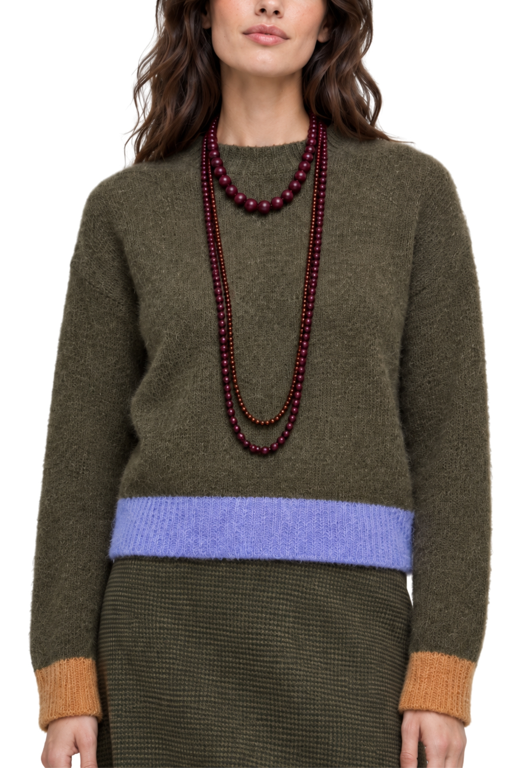 MAGLIA GIROCOLLO CON DETTAGLI A CONTRASTO DONNA VERDE