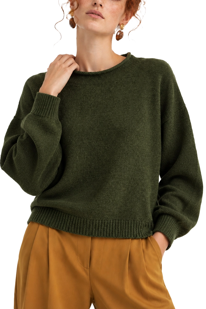 MAGLIA CON SCOLLO A BARCA E BORDI A COSTE DONNA VERDE