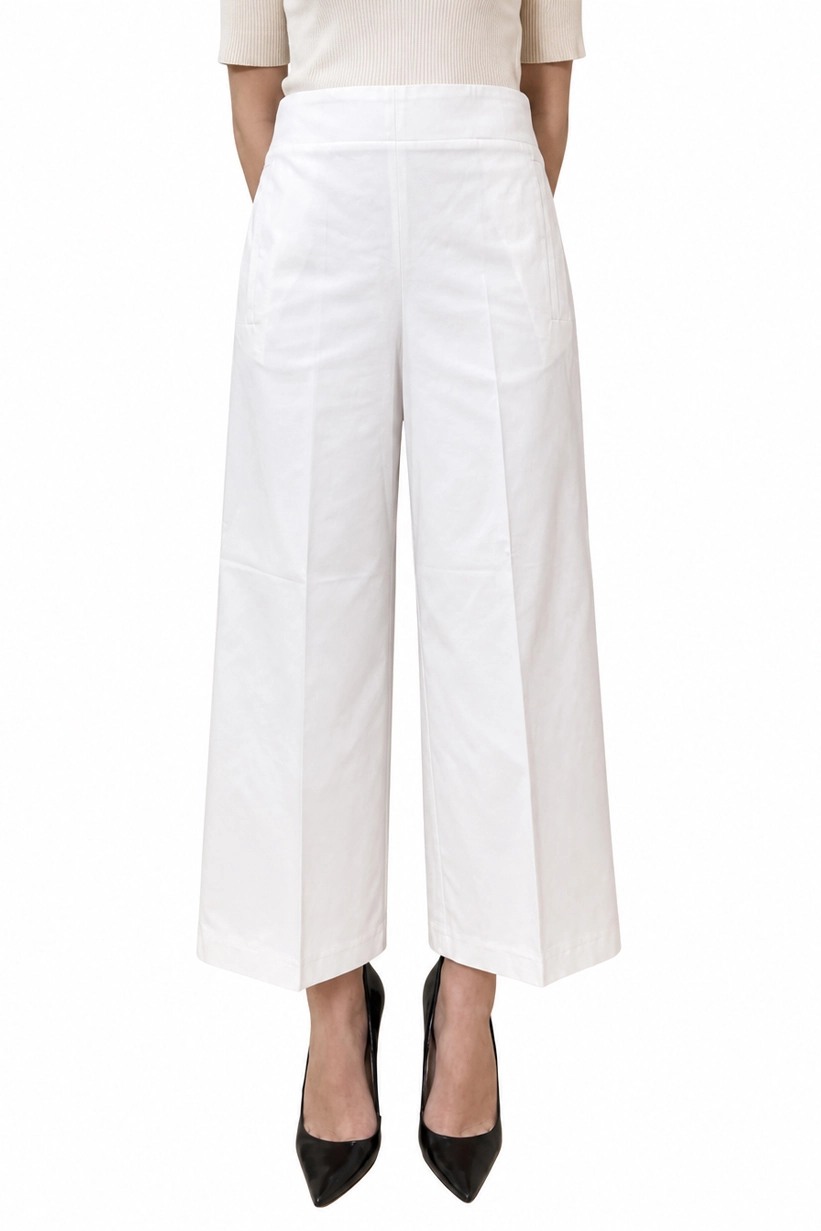 PANTALONE PALAZZO CON TASCHE A FILETTO E INSERTO ELASTICO SUL RETRO DONNA BIANCO