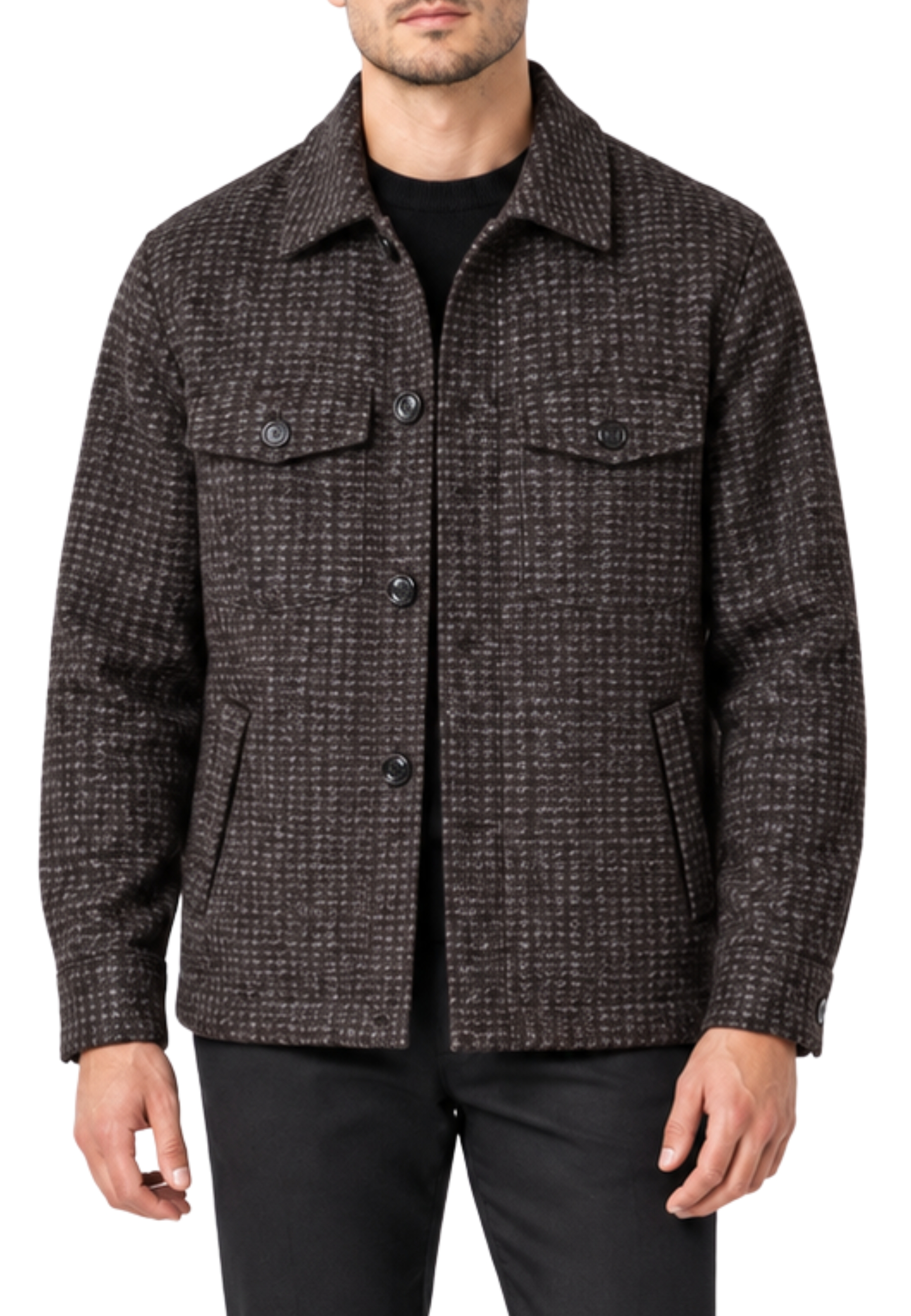 GIACCA A CAMICIA IN LANA UOMO MARRONE