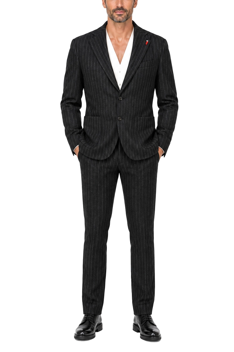 COMPLETO  CON GIACCA E PANTALONI GESSATI UOMO NERO