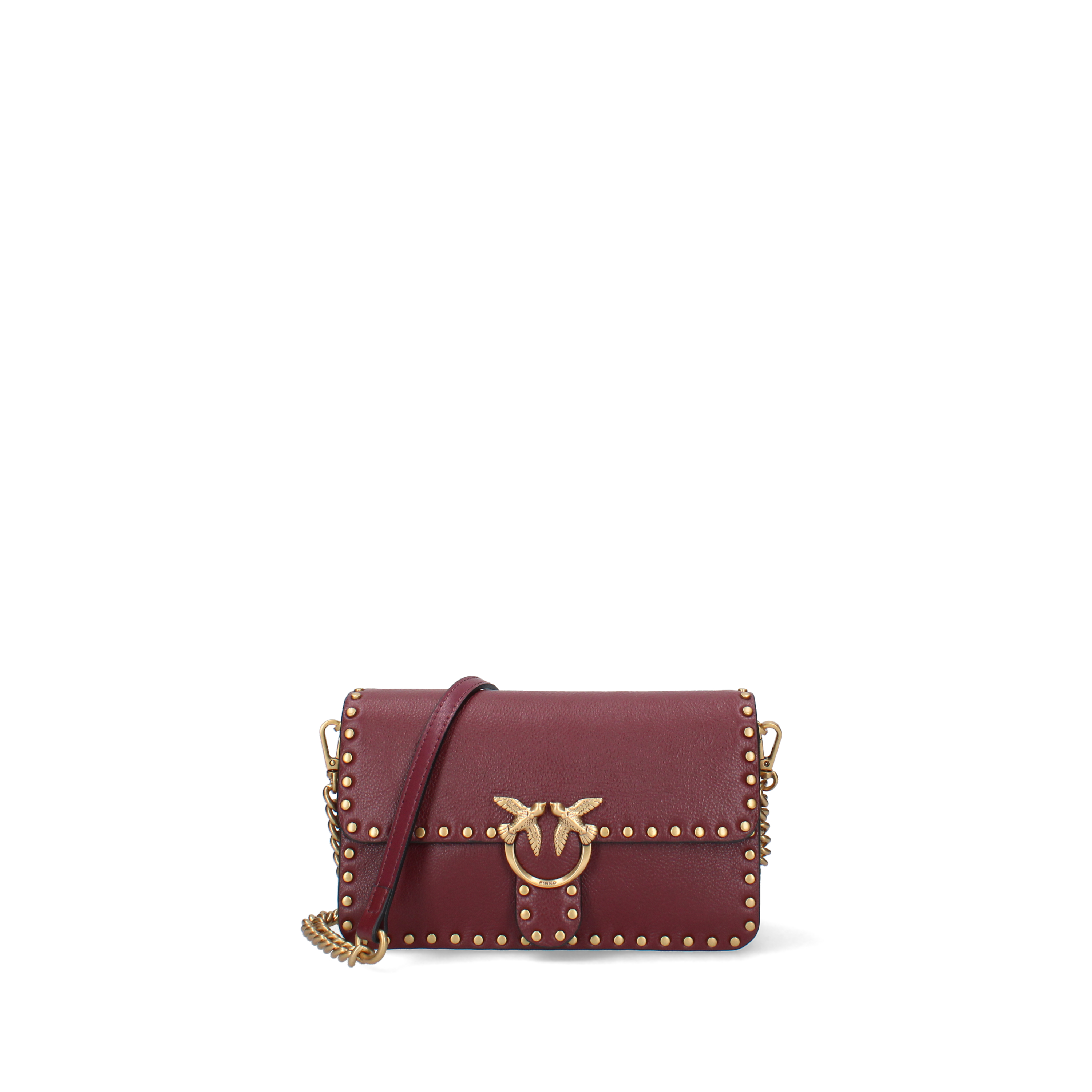 BORSA A TRACOLLA IN PELLE CON PATTA E BORCHIE DONNA BORDEAUX