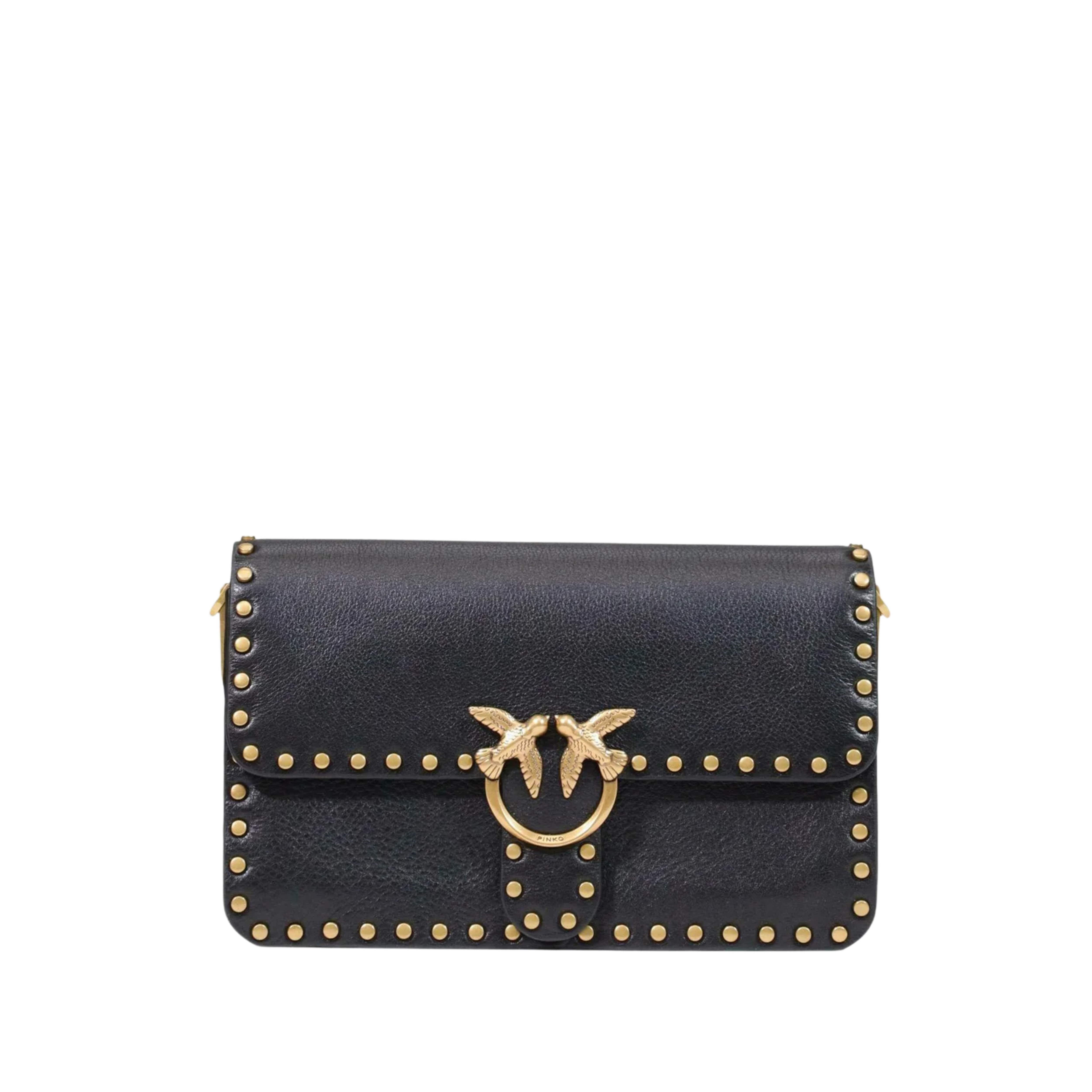 BORSA A TRACOLLA IN PELLE CON PATTA E BORCHIE DONNA NERO
