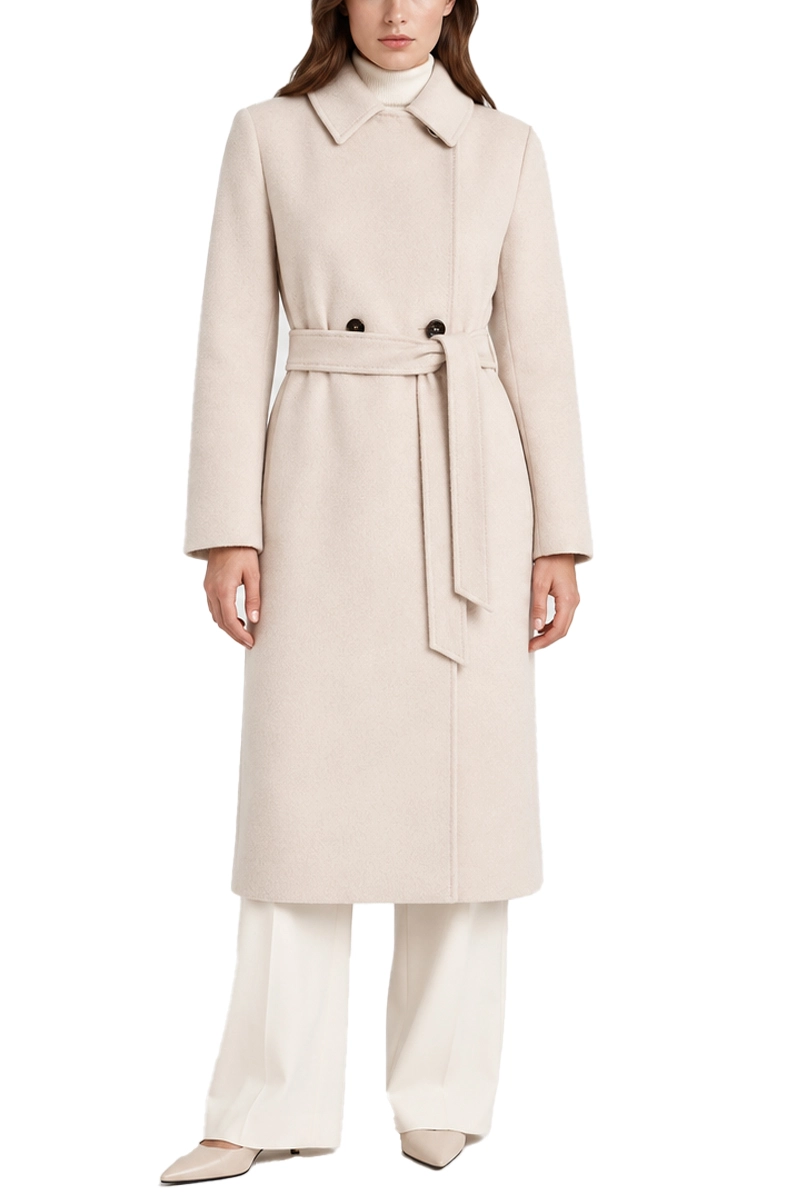 CAPPOTTO LUNGO IN LANA CON CINTURA E SPACCO SUL RETRO DONNA ECRU'