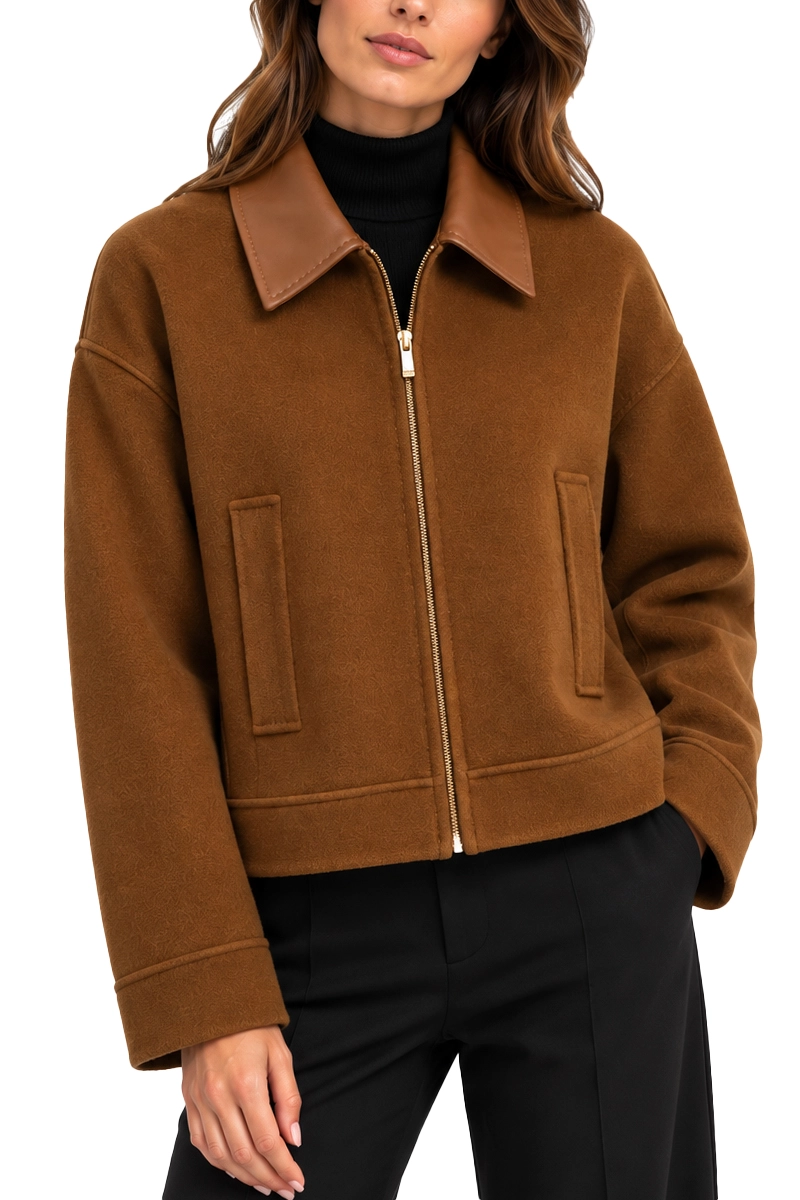 CAPPOTTO CORTO IN LANA CASHMERE E SETA DONNA MARRONE