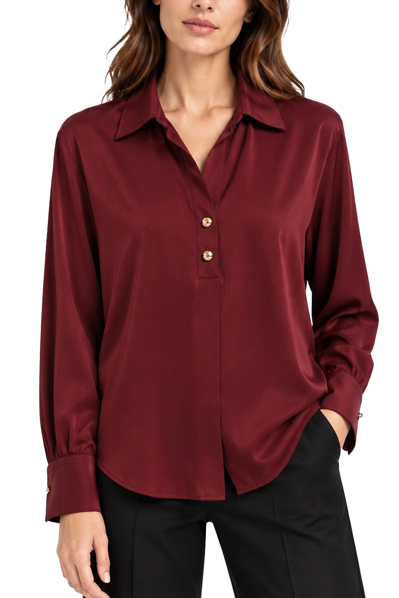 BLUSA IN CRÊPE DE CHINE DI SETA CON COLLETTO POLO DONNA ROSSO