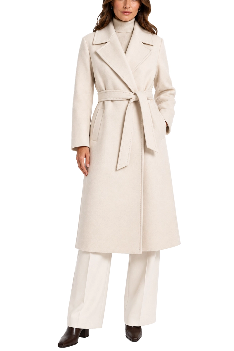 CAPPOTTO LUNGO MIDI A VESTAGLIA IN PURA LANA DONNA AVORIO
