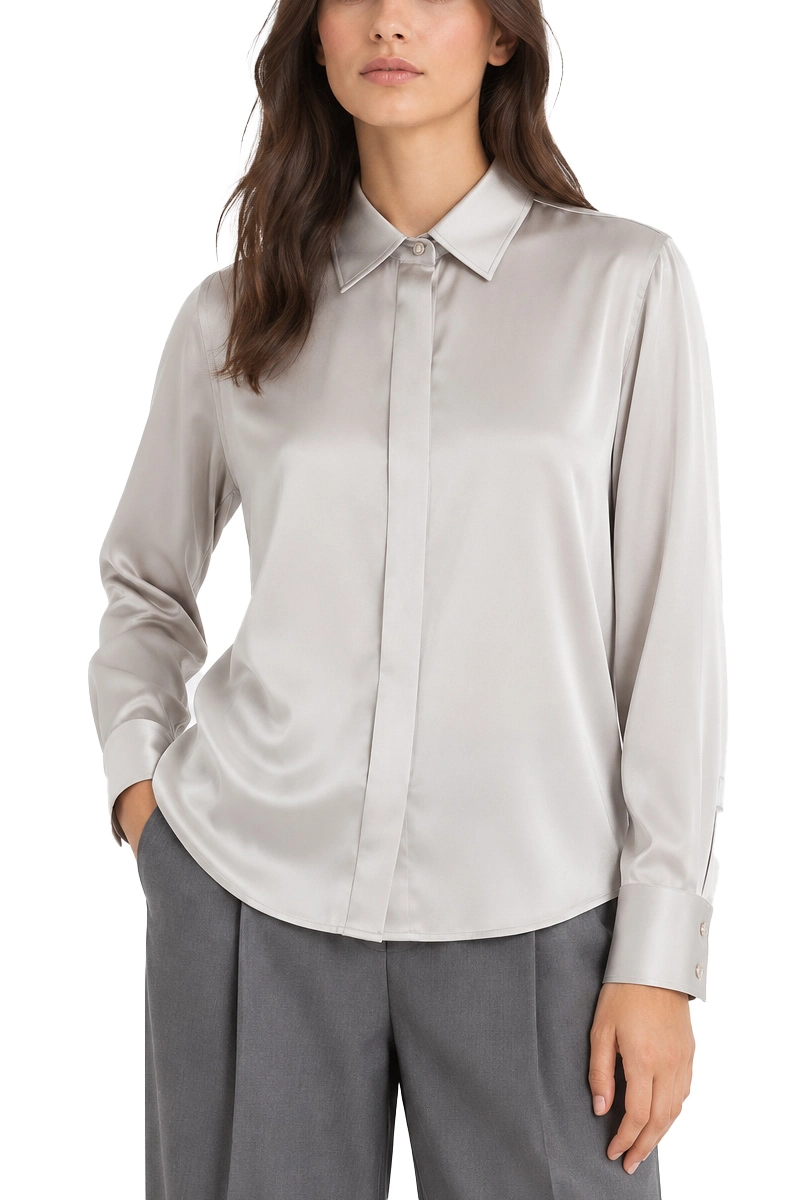 CAMICIA IN RASO DI PURA SETA CON BOTTONI GIOIELLO DONNA GRIGIO