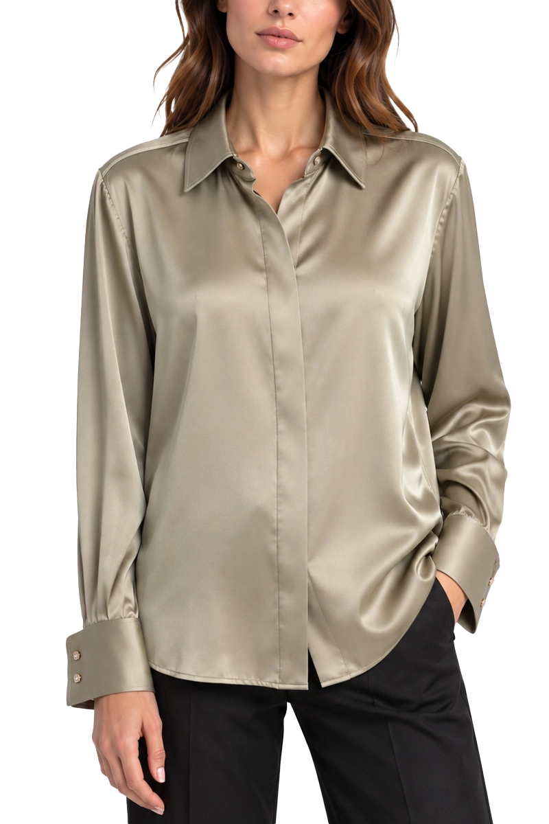 CAMICIA IN RASO DI PURA SETA CON BOTTONI GIOIELLO DONNA VERDE