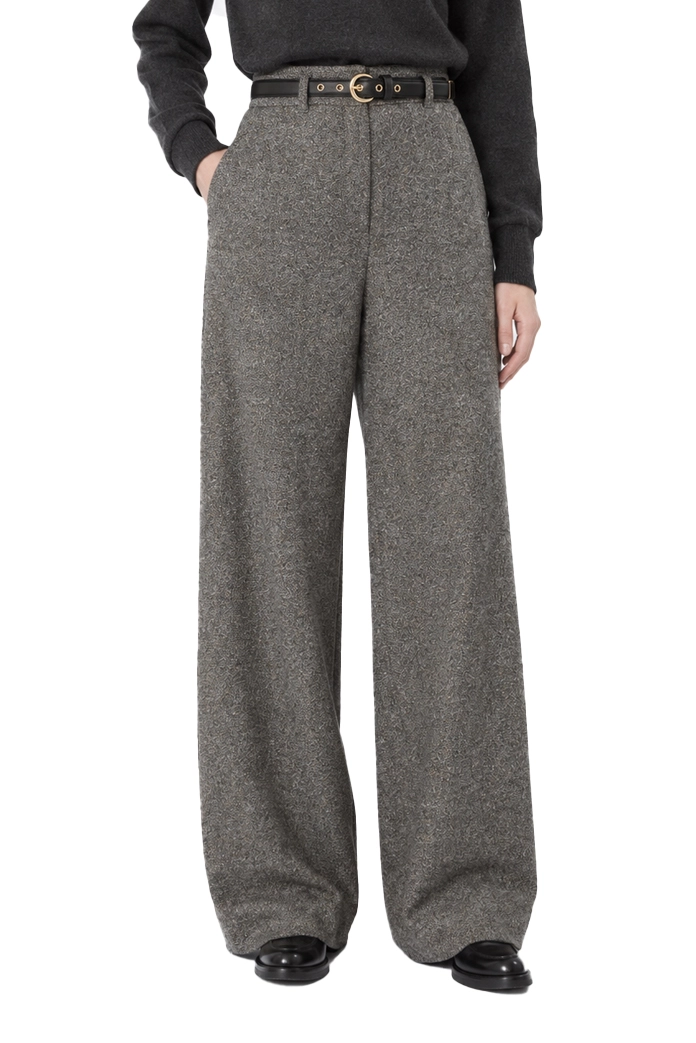 PANTALONI PALAZZO IN MISTO LANA E SETA CON CINTURA DONNA BIANCO