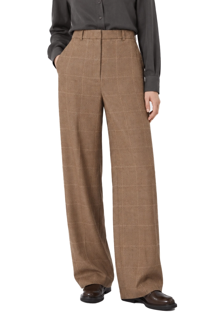 PANTALONI PALAZZO IN FLANELLA DI LANA DONNA MARRONE