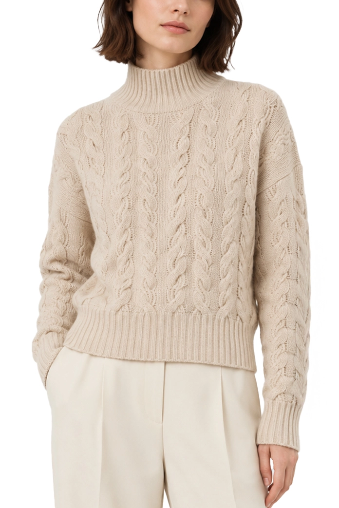 MAGLIA A TRECCE IN LANA E CASHMERE DONNA BEIGE