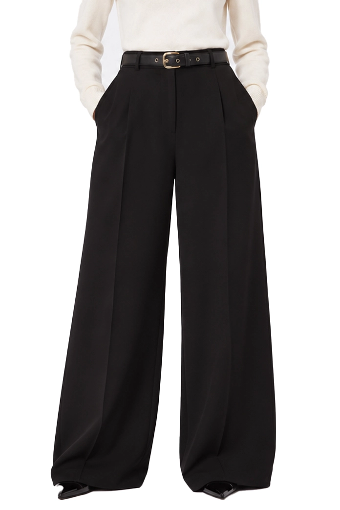 PANTALONI  PALAZZO WIDE LEG IN CADY TECNICO CON CINTURA DONNA NERO