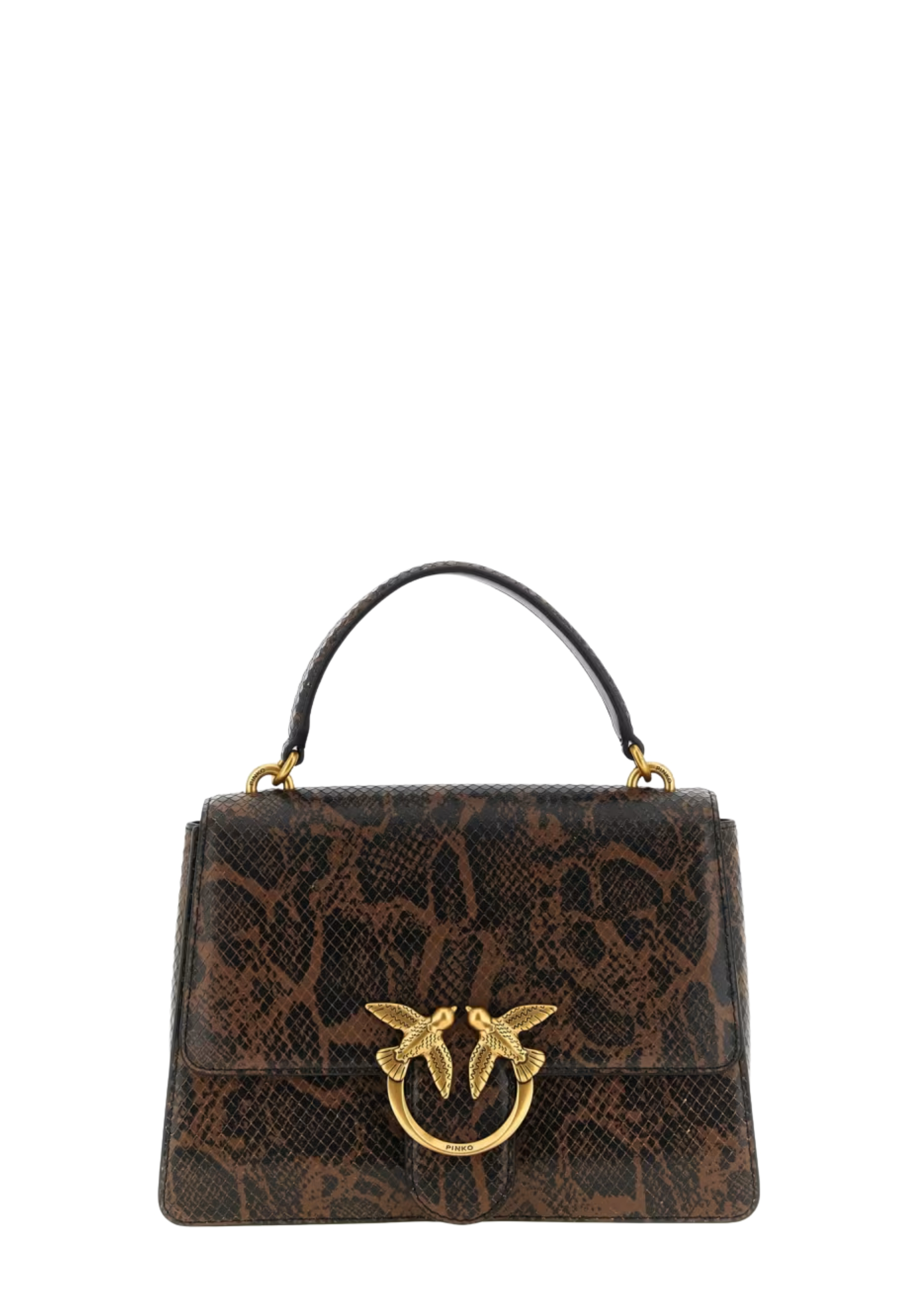 BORSA A MANO IN PELLE STAMPA PITONE CON TRACOLLA DONNA MARRONE