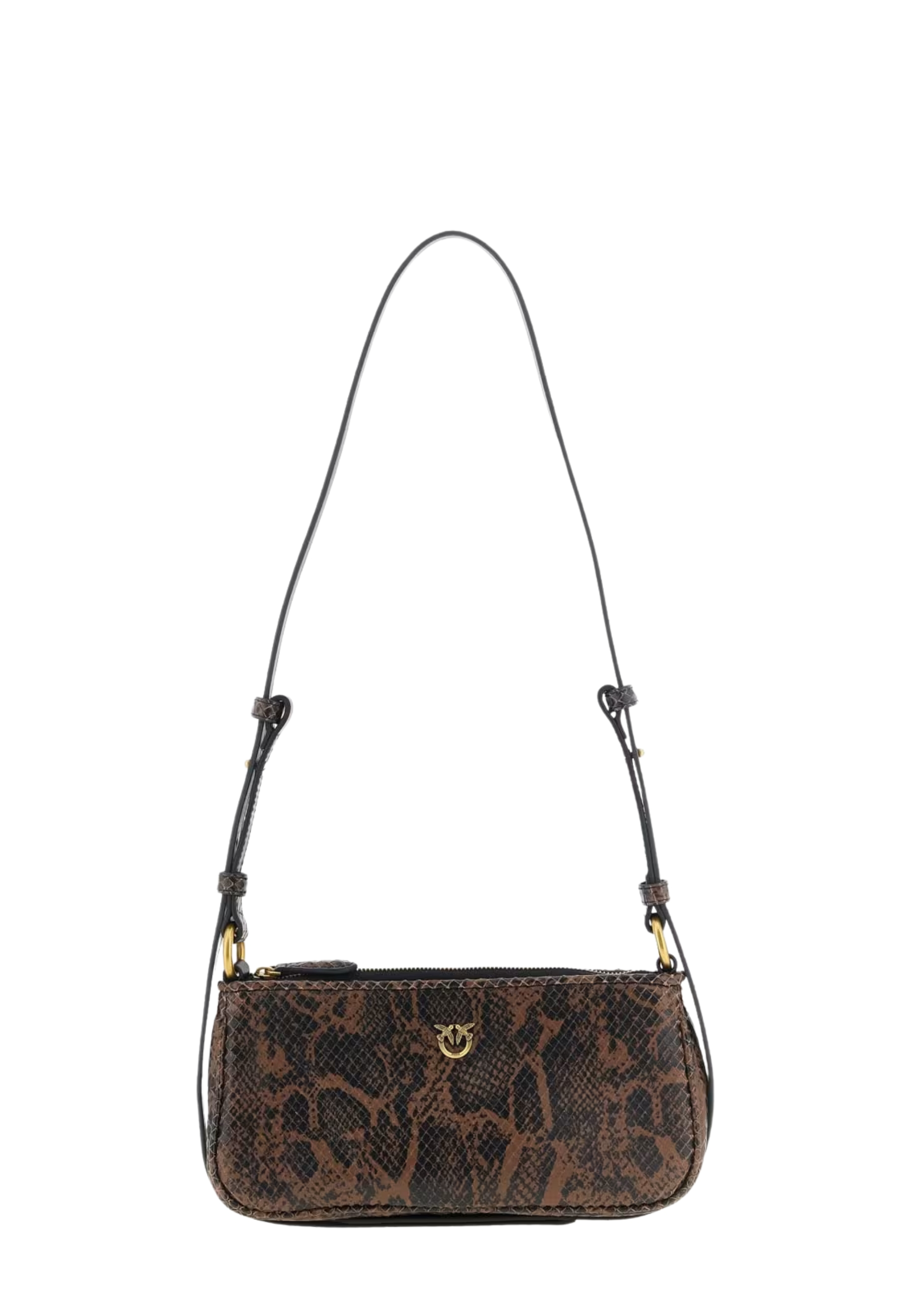 BORSA A TRACOLLA IN PELLE STAMPA PITONE CON ZIP DONNA MARRONE