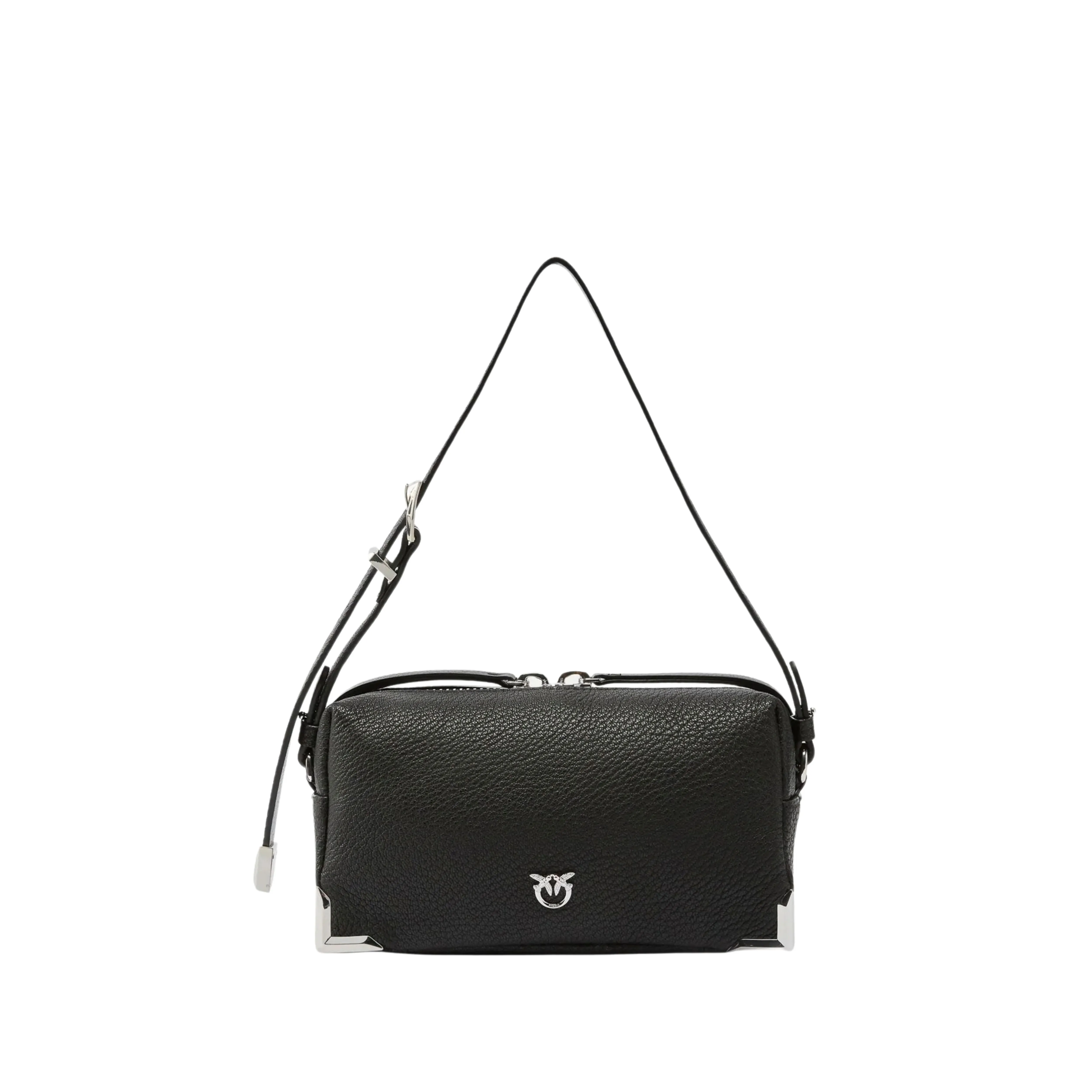 BORSA A SPALLA BAULETTO IN PELLE CON DUE TRACOLLE DONNA NERO