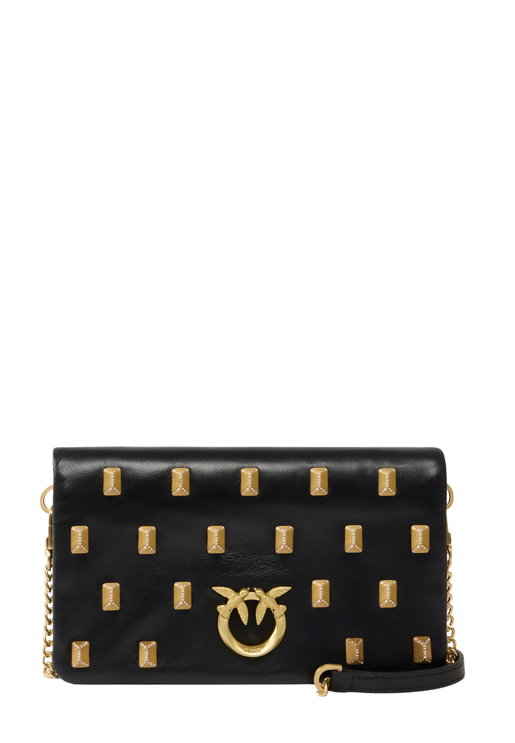 POCHETTE CLICK SOFT HORIZONTAL IN PELLE CON BORCHIE DONNA NERO