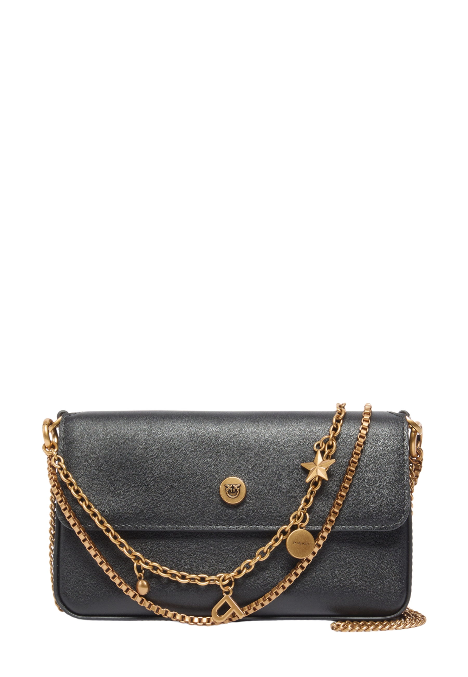 POCHETTE PHONE POCKET CHAIN IN PELLE CON CATENE DONNA NERO
