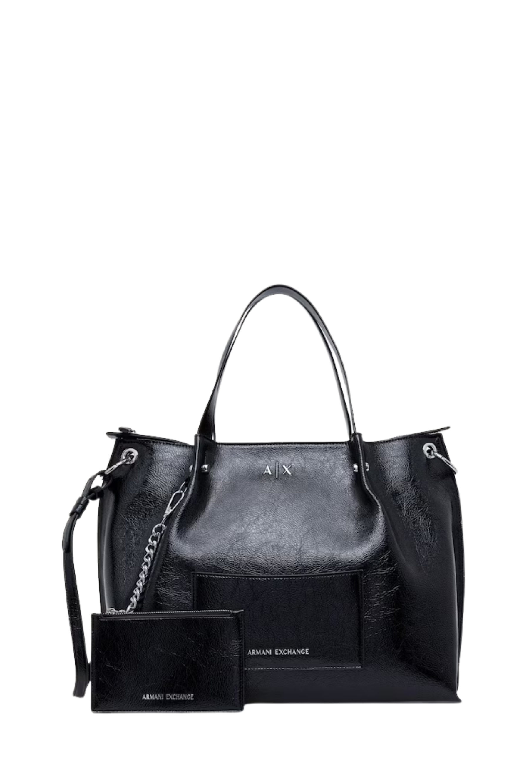 BORSA SHOPPING IN ECOPELLE LUCIDA DONNA NERO