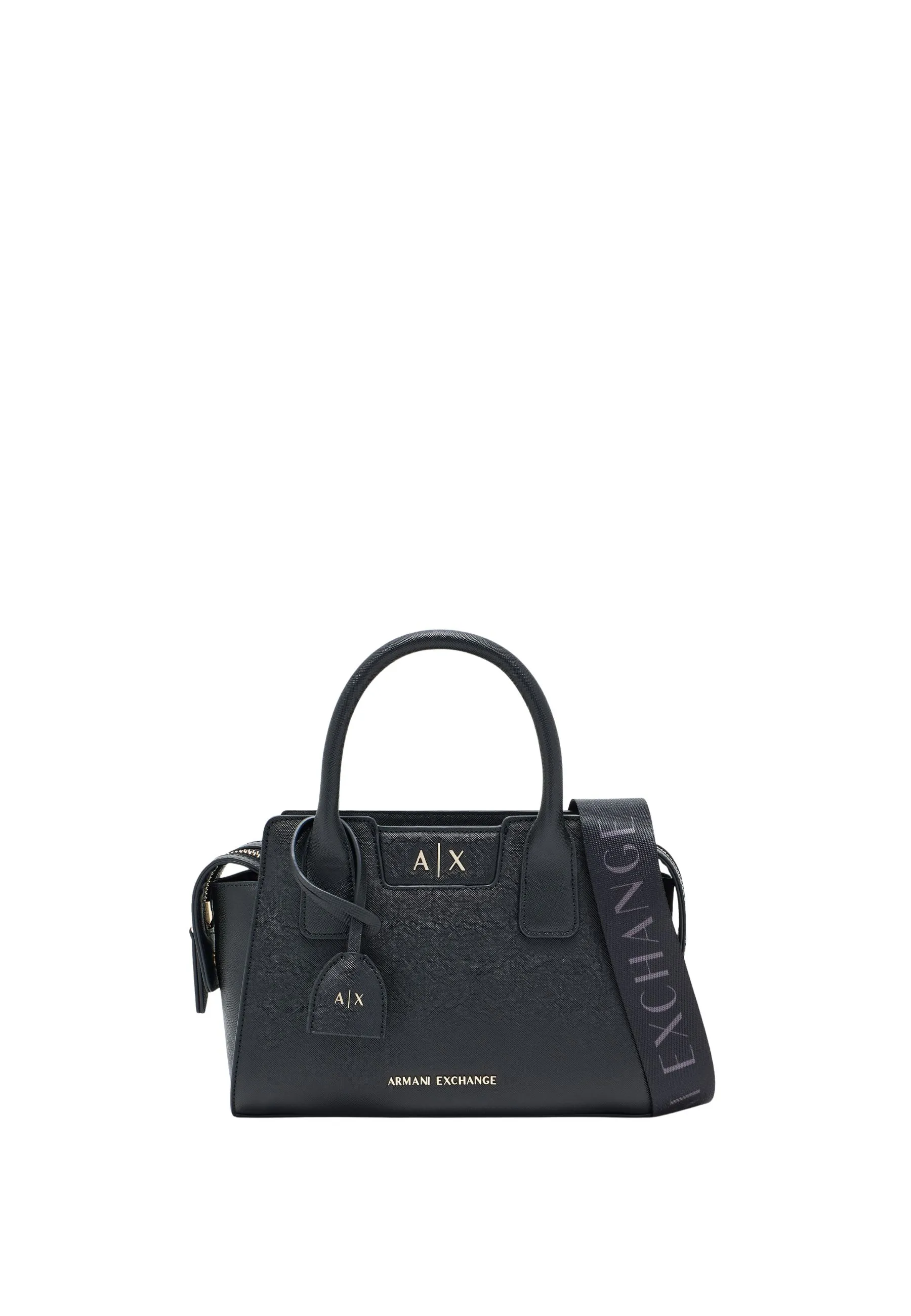 SHOPPING BAG COMPATTA EFFETTO SAFFIANO CON TRACOLLA DONNA NERO