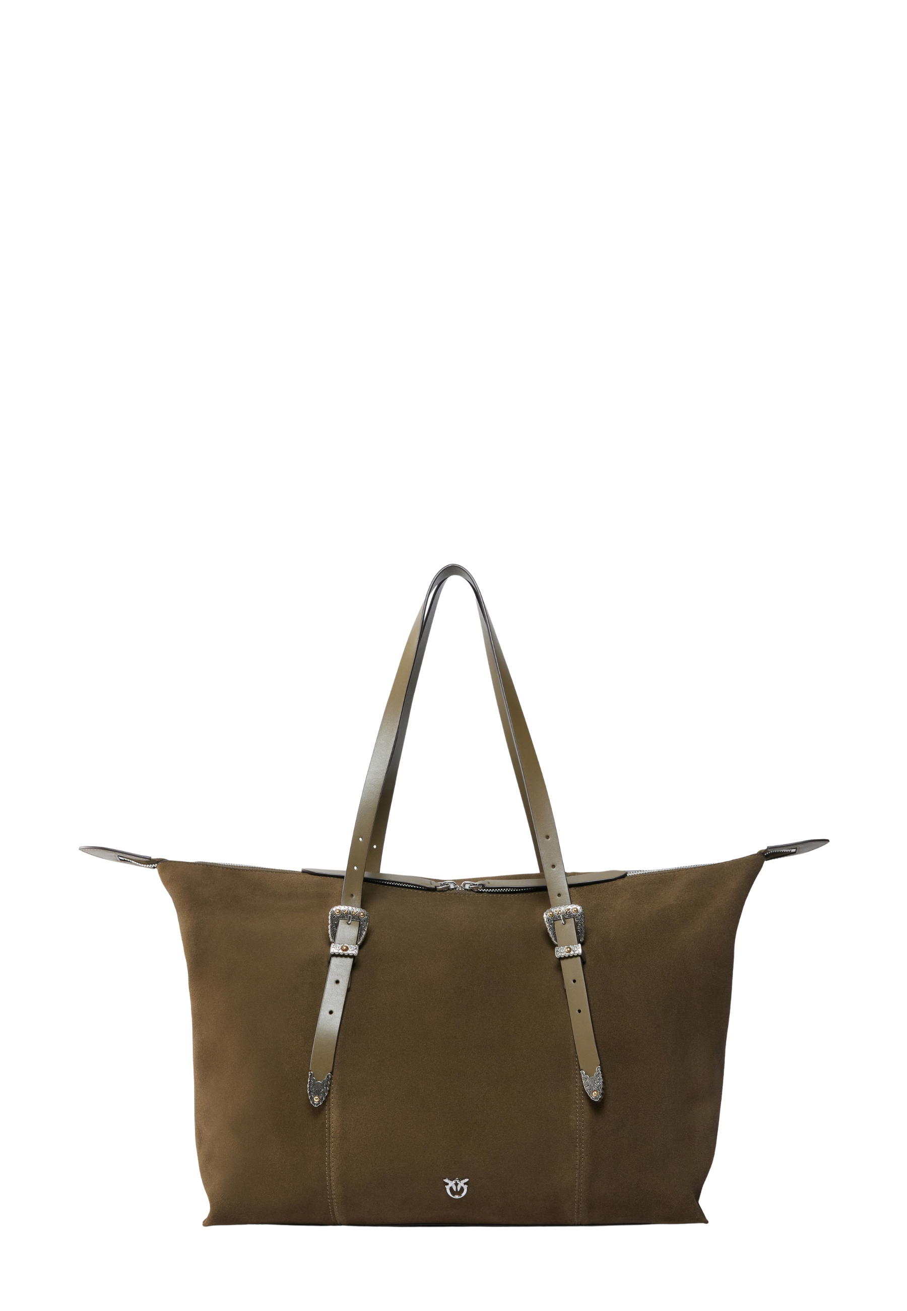 BORSA SHOPPING IN PELLE SCAMOSCIATA CON FIBBIE DONNA VERDE
