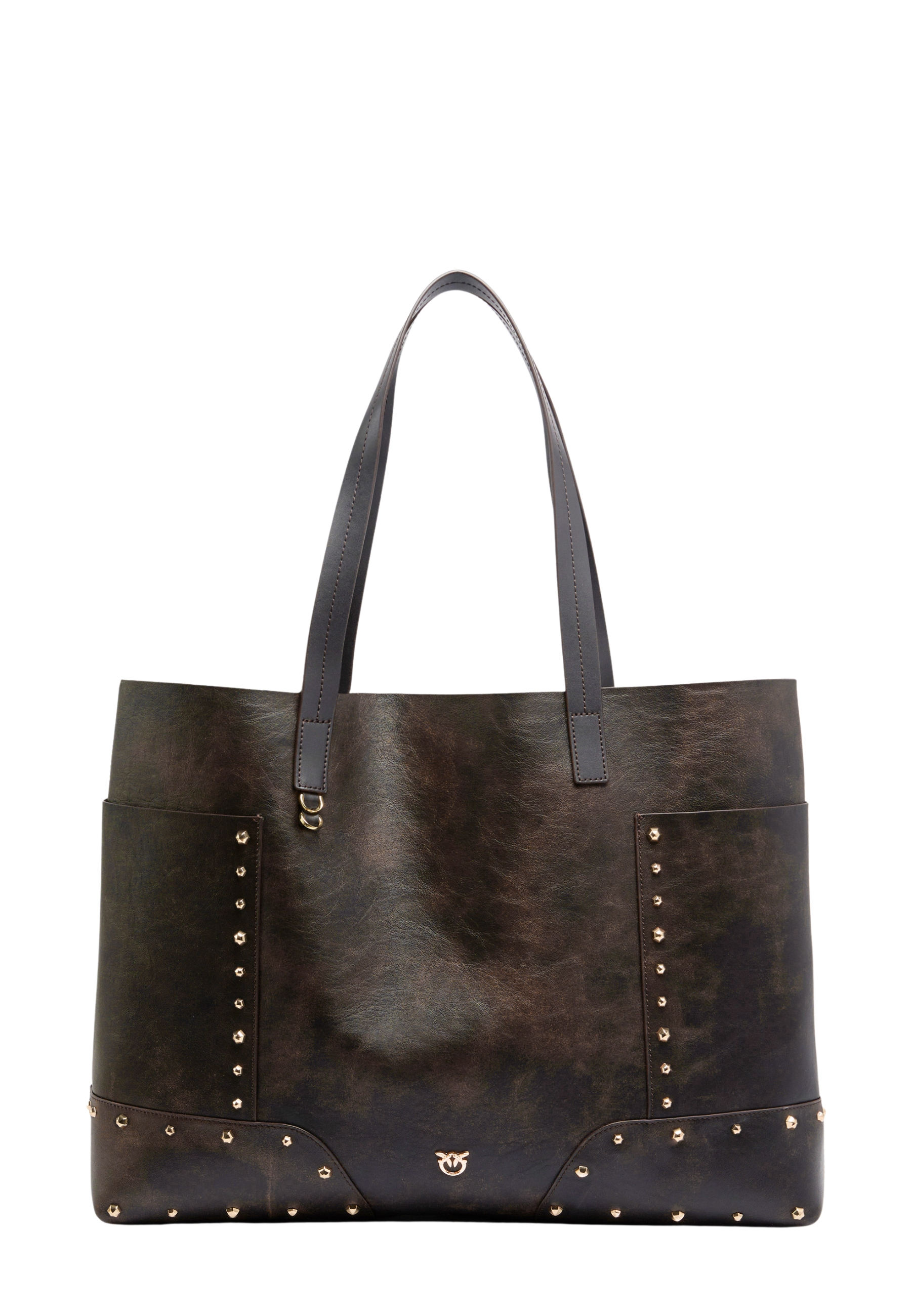 BORSA SHOPPING IN PELLE CON BORCHIE DONNA MARRONE SCURO