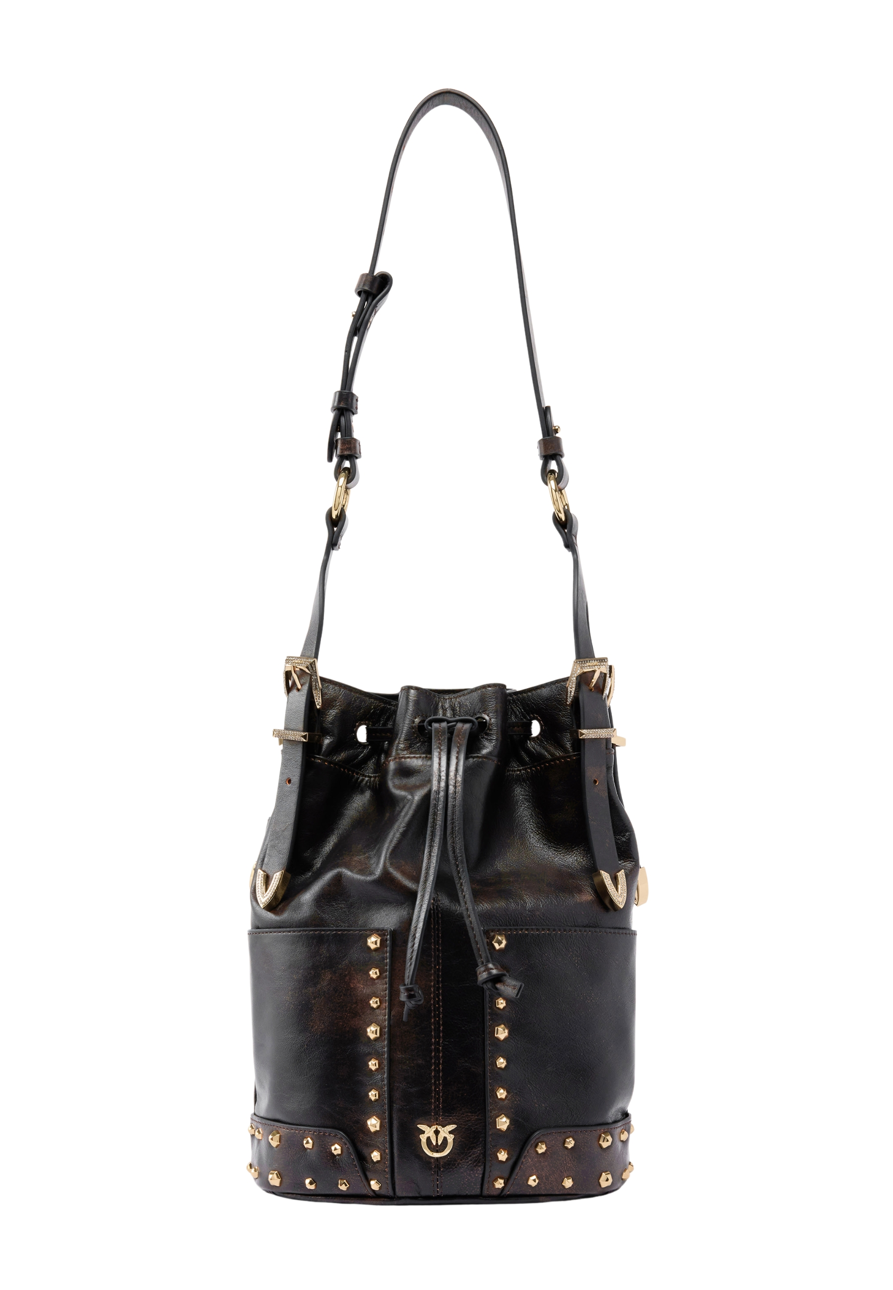 BORSA A TRACOLLA MINI IN PELLE CON BORCHIE DONNA MARRONE