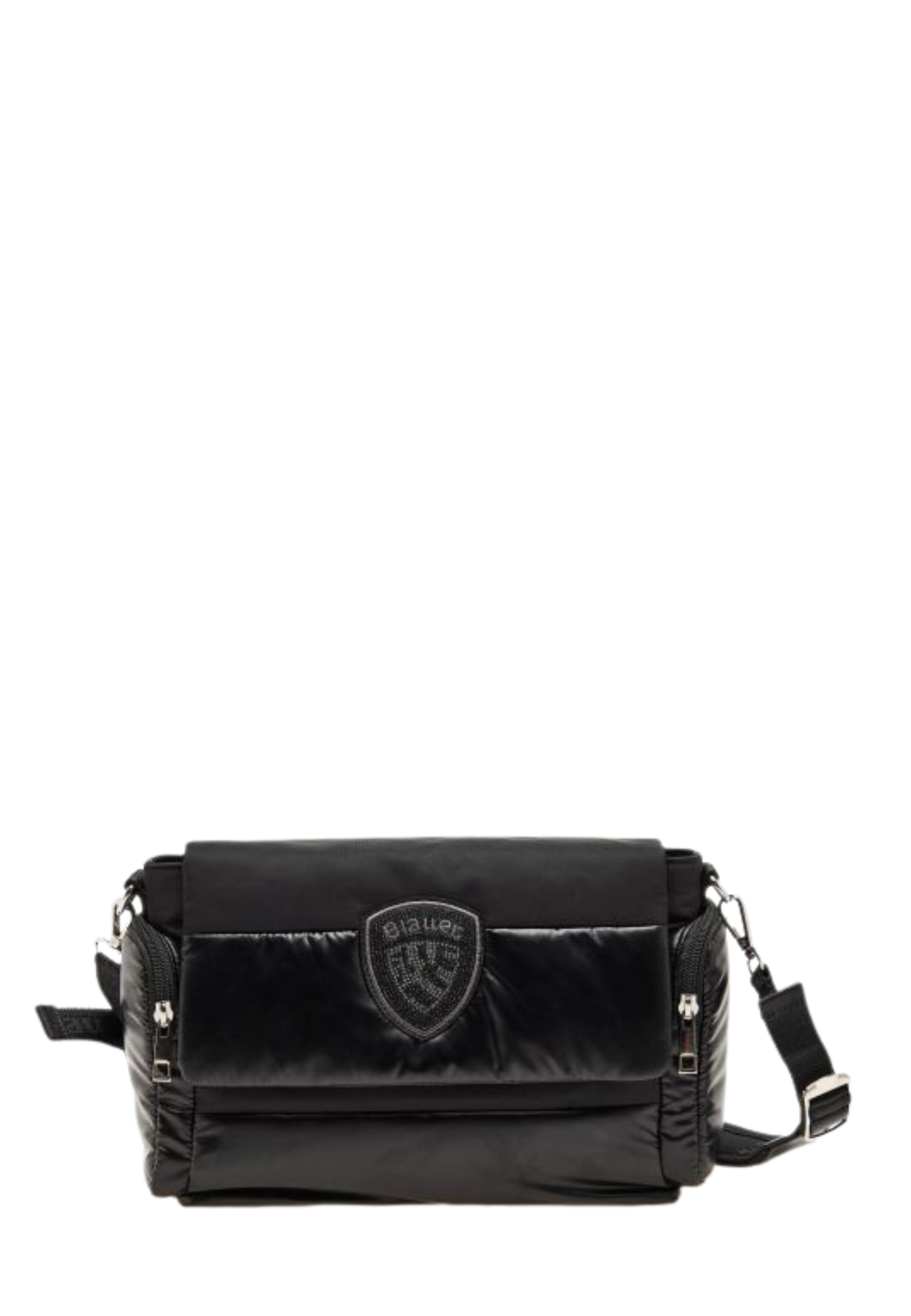 BORSA A TRACOLLA TRAPUNTATA CON LOGO STRASS DONNA NERO