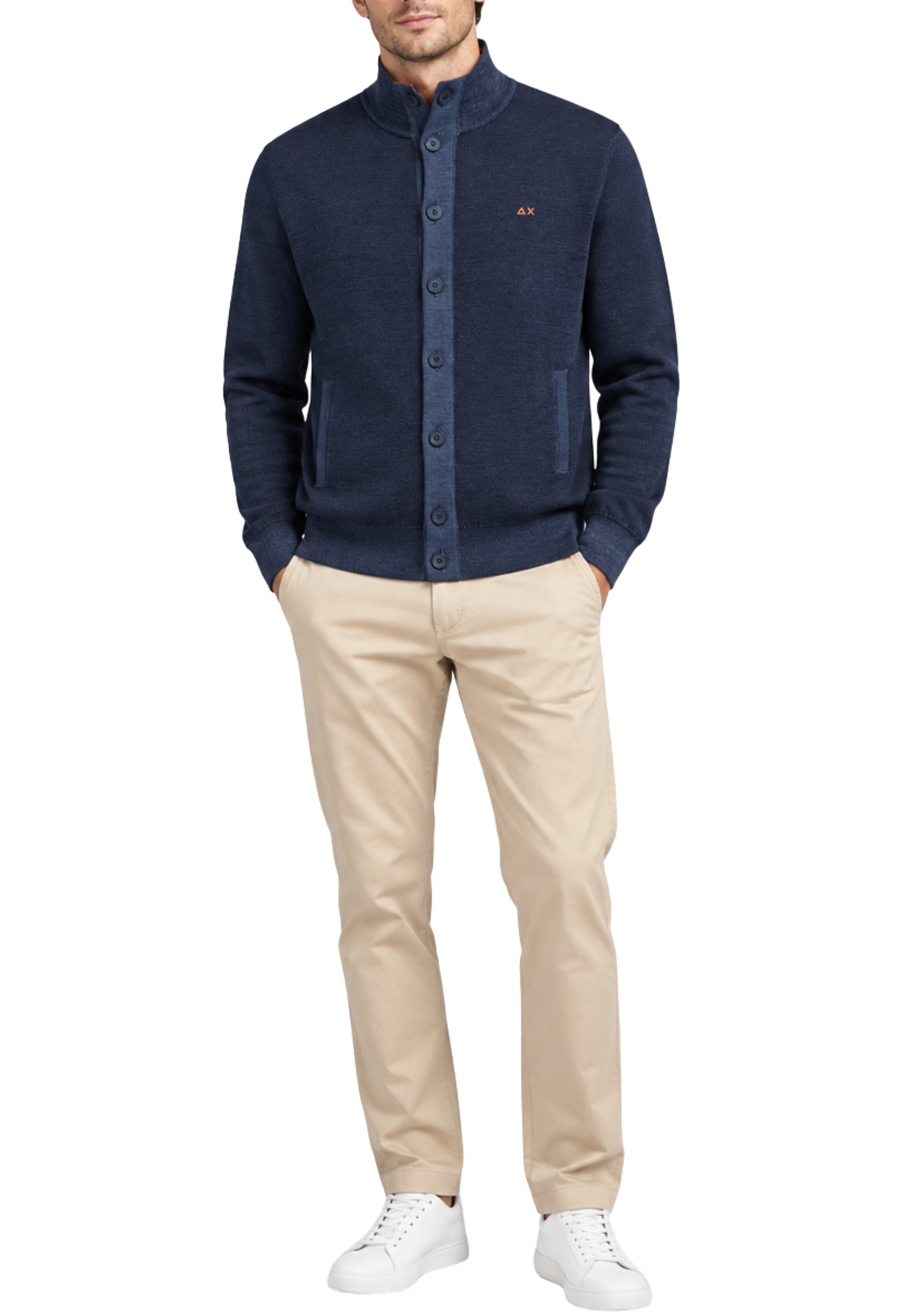 CARDIGAN IN LANA EFFETTO VINTAGE CON BOTTONI UOMO BLU NAVY