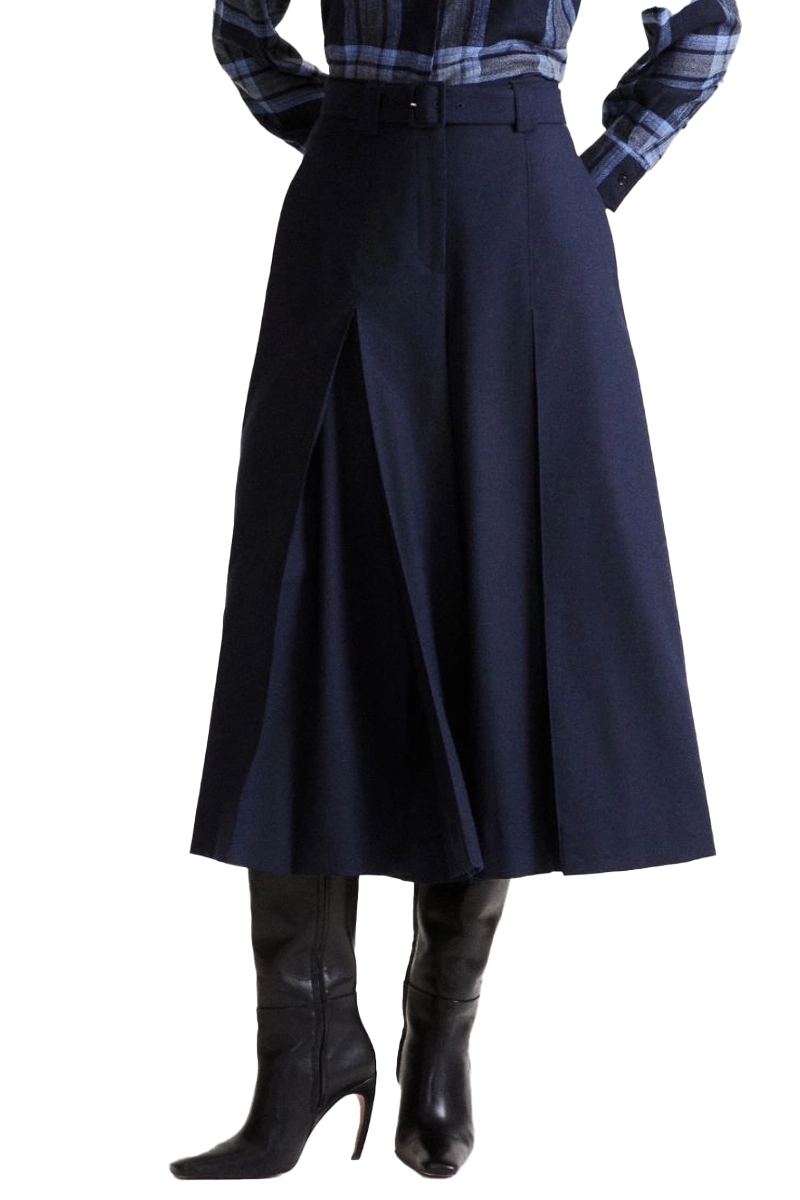 GONNA LUNGA PANTALONE IN MISTO LANA CON CINTURA DONNA BLU