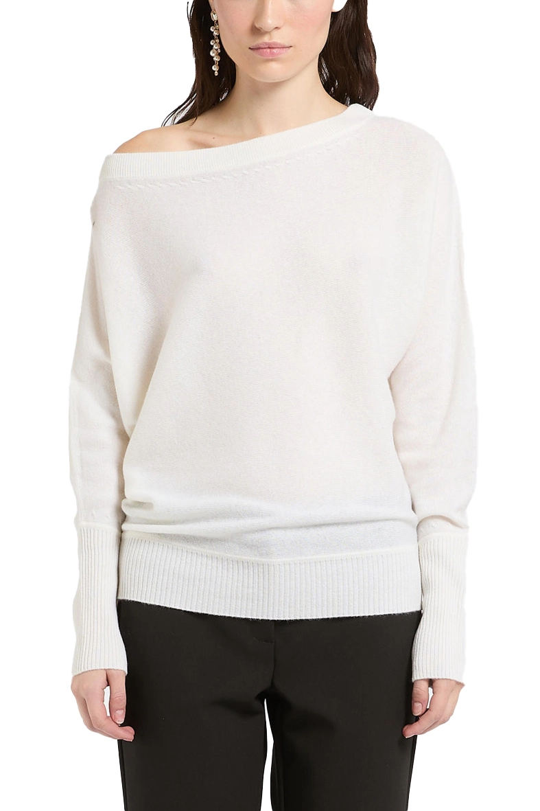 MAGLIA CON SCOLLO A BARCA IN PURO CASHMERE DONNA BIANCO