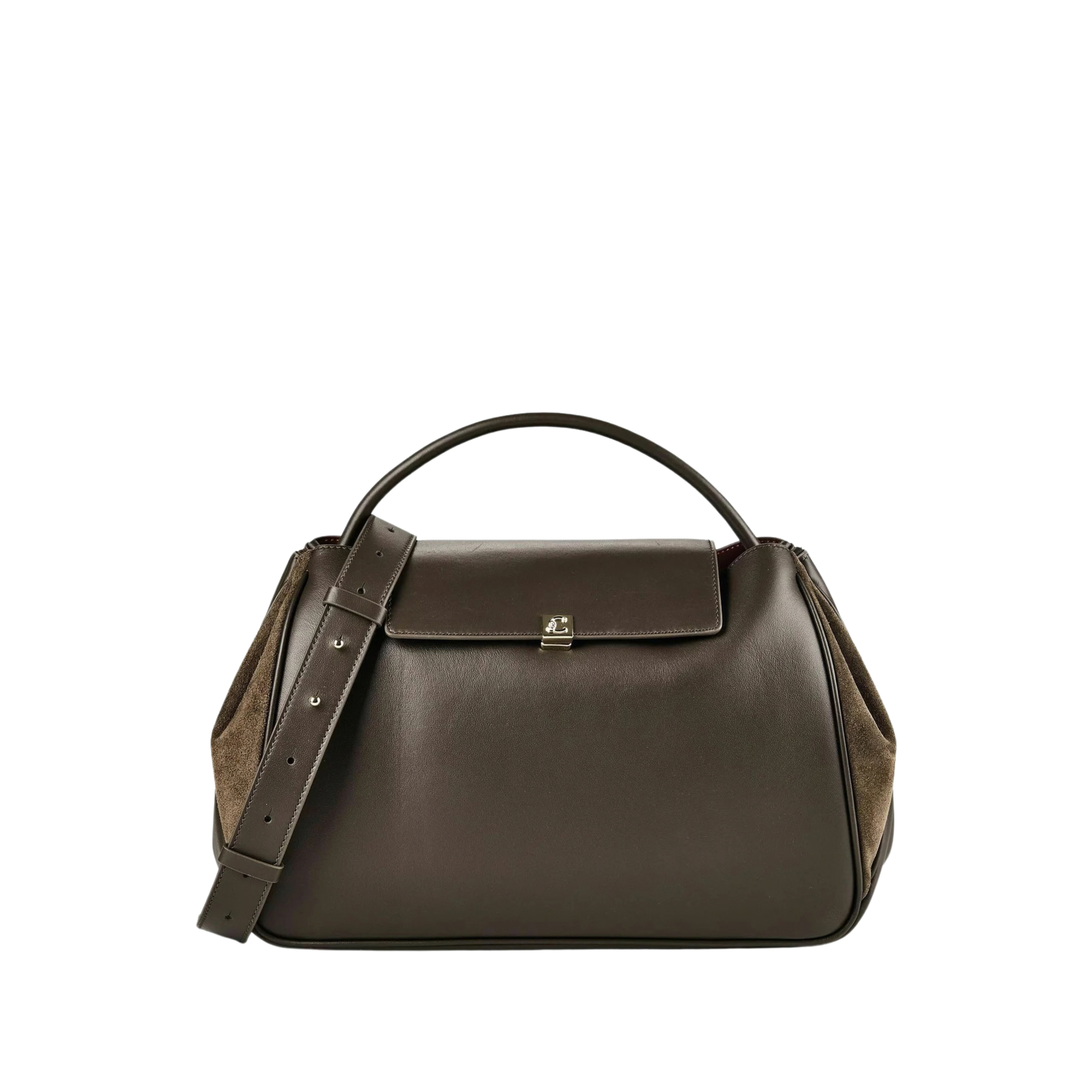 BORSA A MANO IN PELLE CON INSERTI IN CAMOSCIO DONNA MARRONE