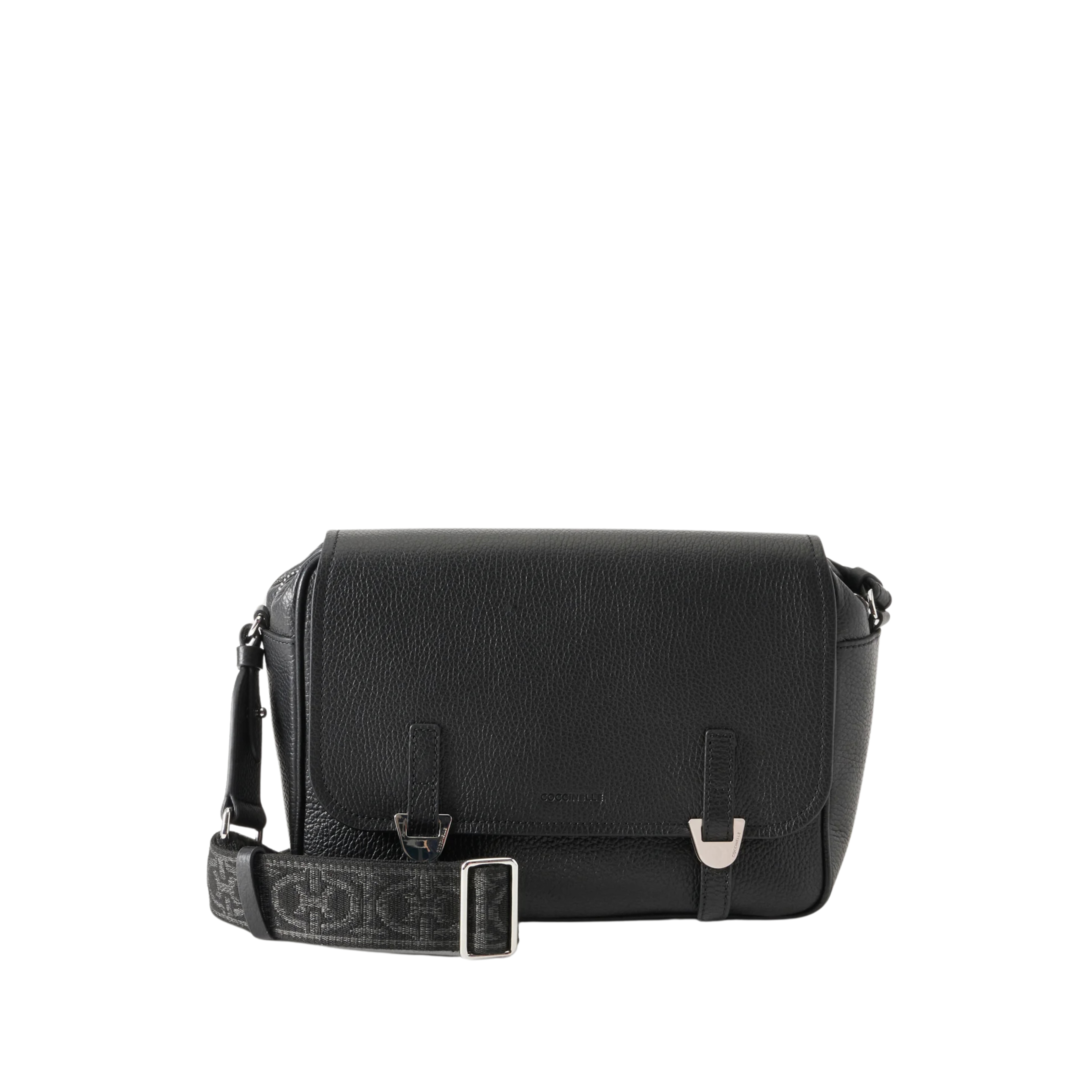 BORSA A TRACOLLA IN PELLE CON PATTINA E FIBBIE DONNA NERO