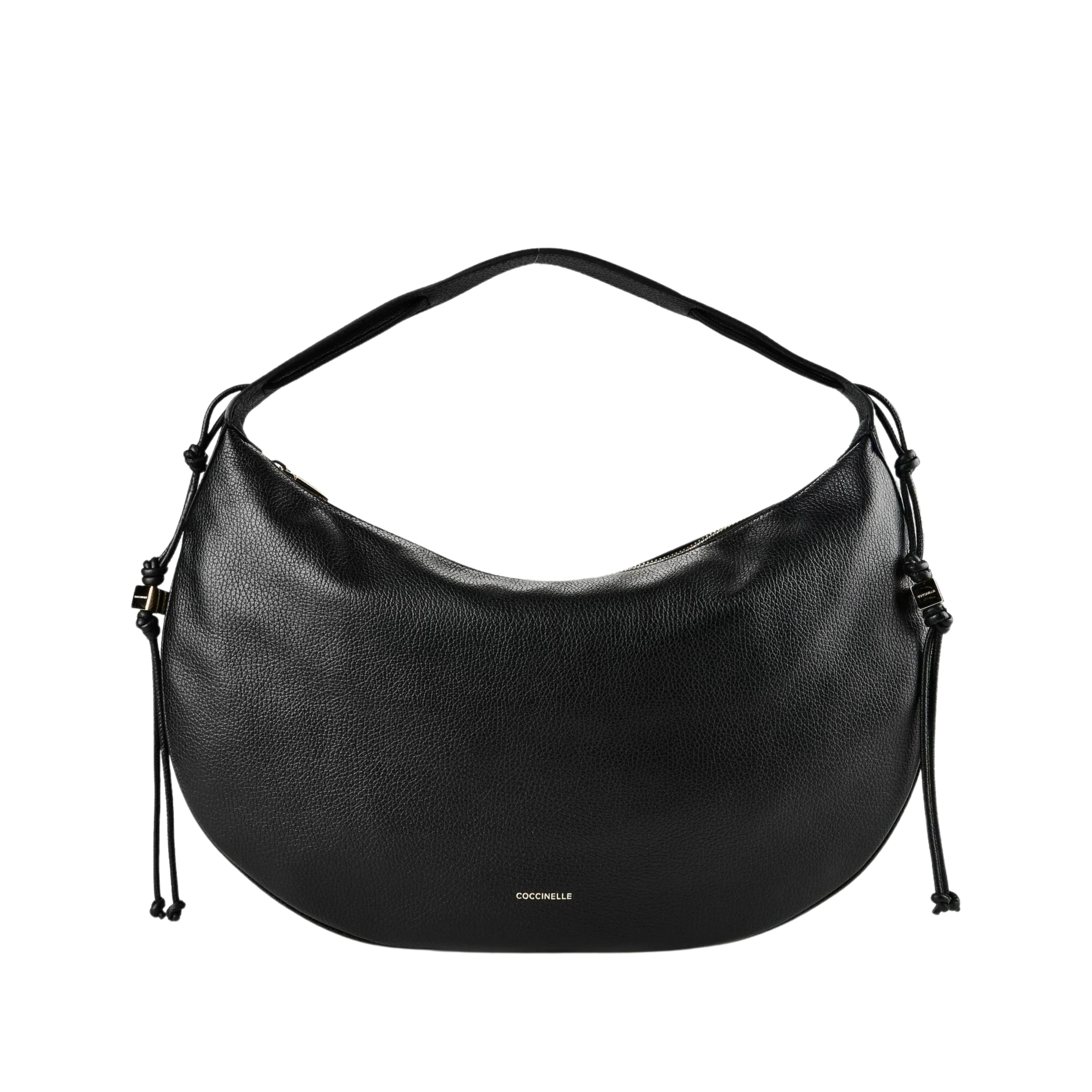 BORSA A SPALLA IN PELLE CON COULISSE LATERALE DONNA NERO