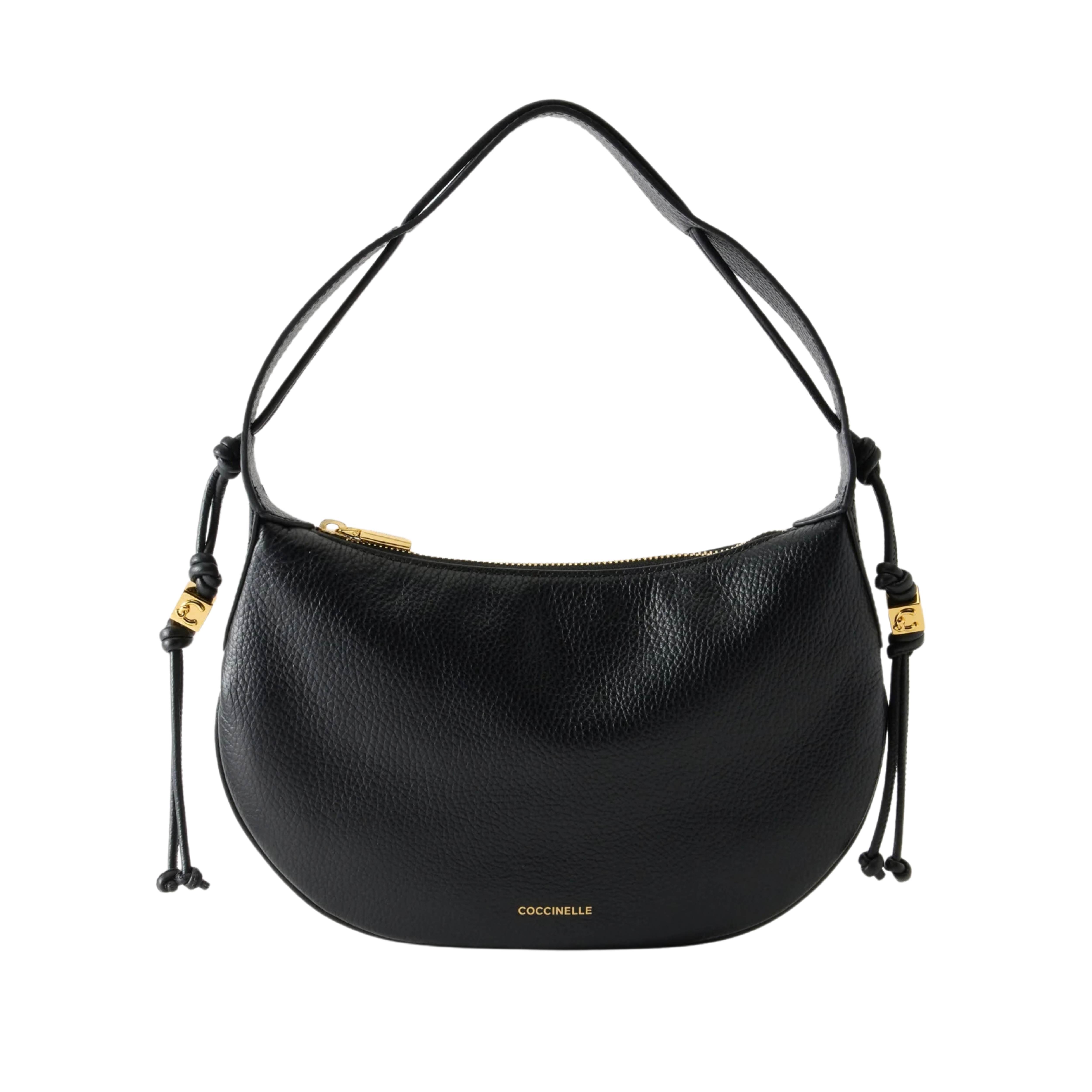 BORSA A SPALLA IN PELLE MARTELLATA CON LACCETTI DONNA NERO