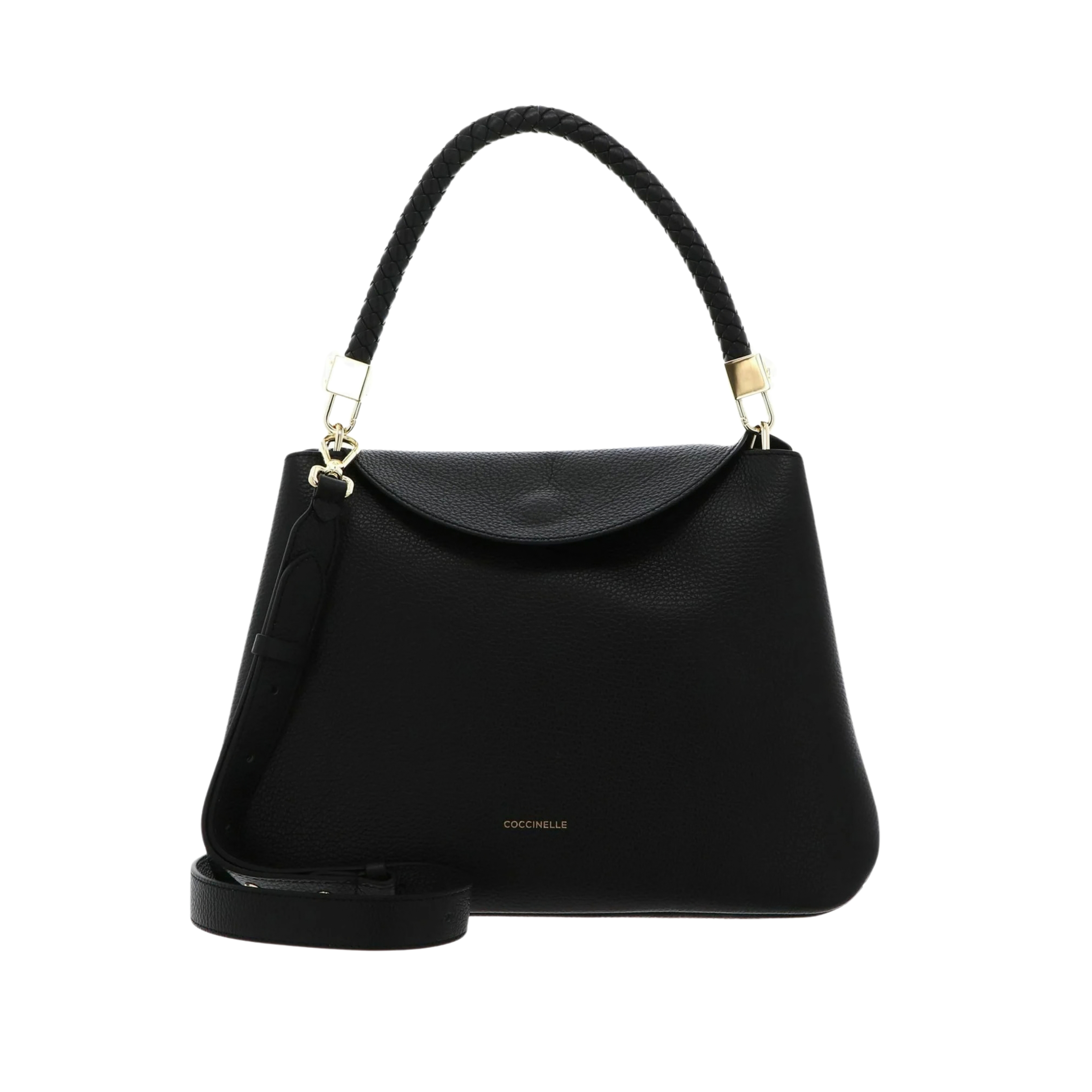 BORSA A SPALLA IN PELLE CON MANICO INTRECCIATO DONNA NERO