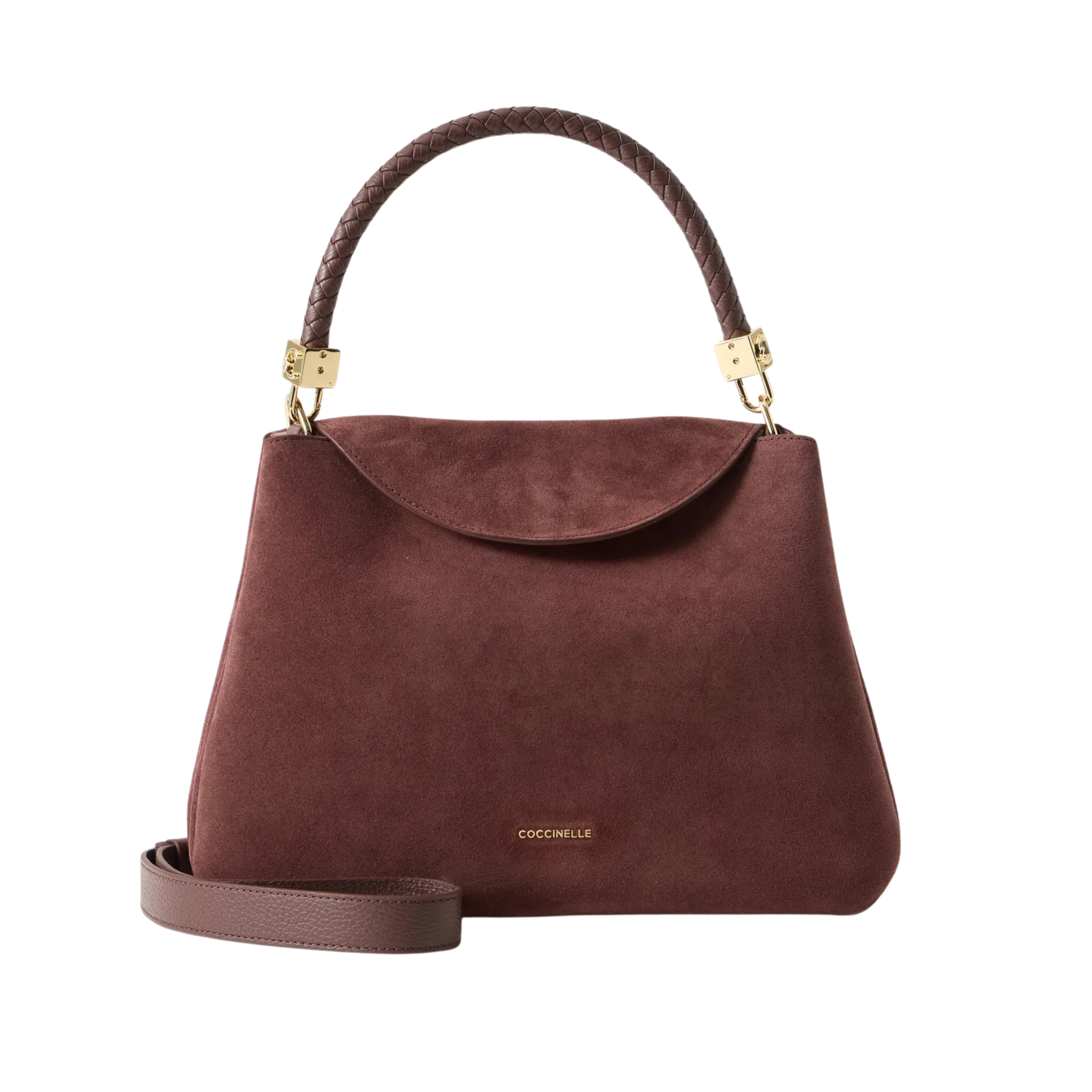 BORSA A MANO IN CAMOSCIO CON MANICO INTRECCIATO DONNA MARRONE