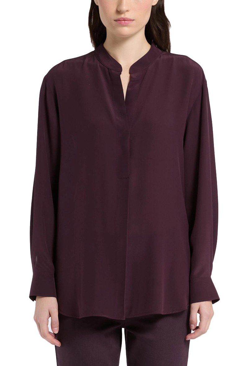 BLUSA MANICA LUNGA CON APERTURA A V IN PURA SETA DONNA VIOLA