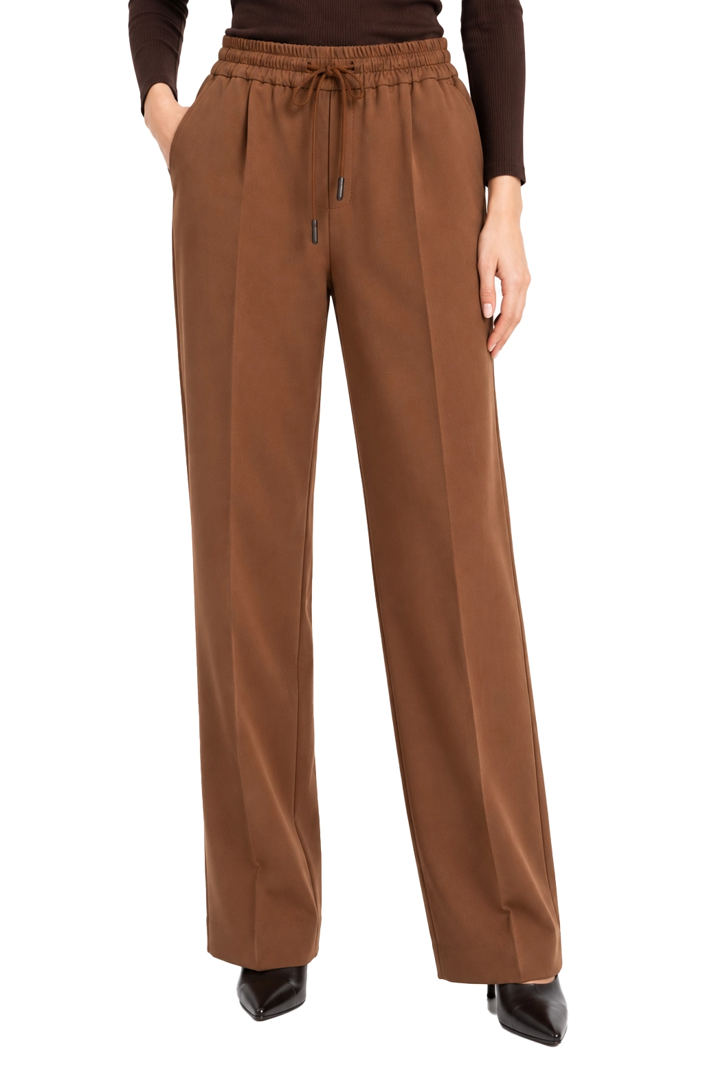 PANTALONI JOGGERS IN TWILL DI MISTO VISCOSA STRETCH DONNA MARRONE