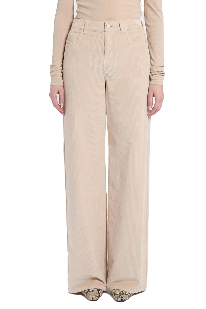 PANTALONI PALAZZO CINQUE TASCHE IN VELLUTO A COSTE DONNA BEIGE