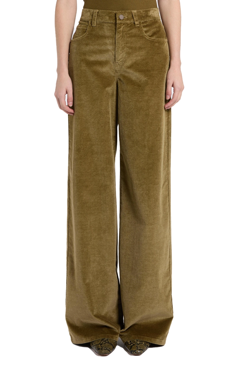 PANTALONI PALAZZO CINQUE TASCHE IN VELLUTO A COSTE DONNA VERDE