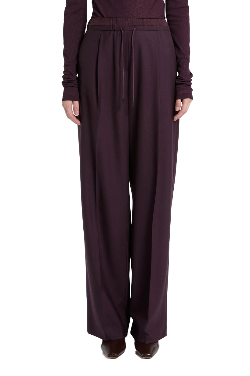 PANTALONI PALAZZO IN GABARDINA DI PURA LANA VERGINE CON COULISSE DONNA VIOLA