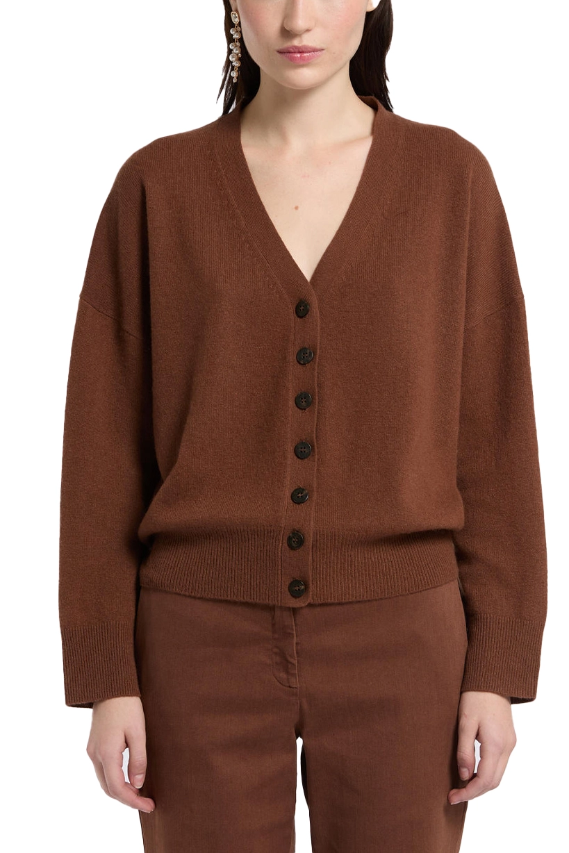 CARDIGAN IN PURO CASHMERE CON SCOLLO A V DONNA MARRONE