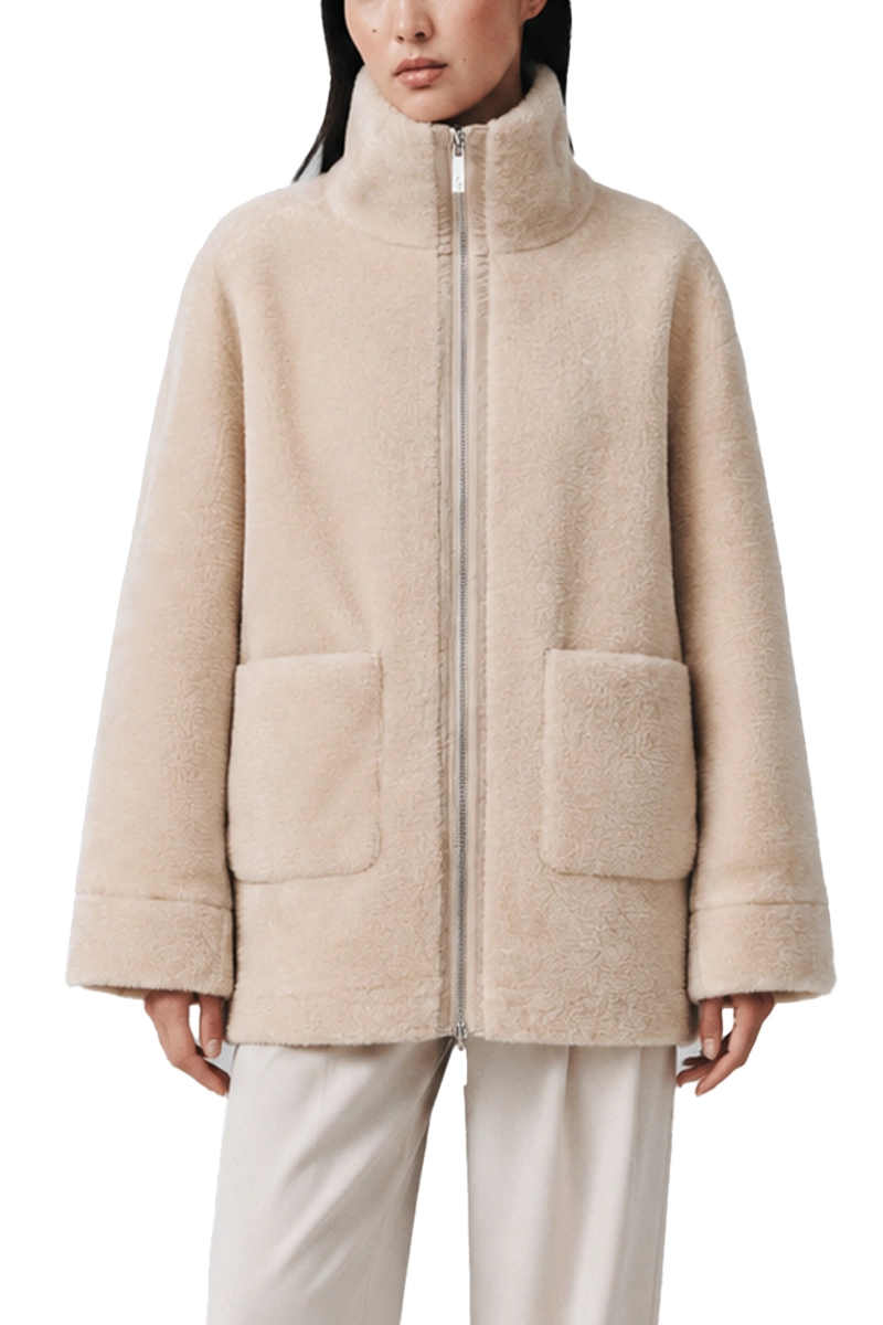 CAPPOTTO CORTO REVERSIBILE  FURRY E JERSEY VELLUTATO DONNA BEIGE